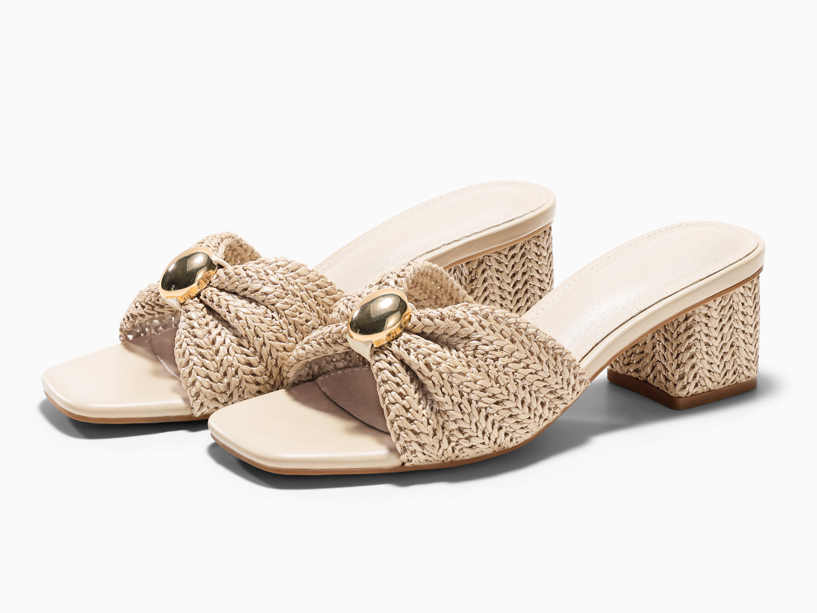 Coutgo Womens Cream White Heels Raffia Sandals