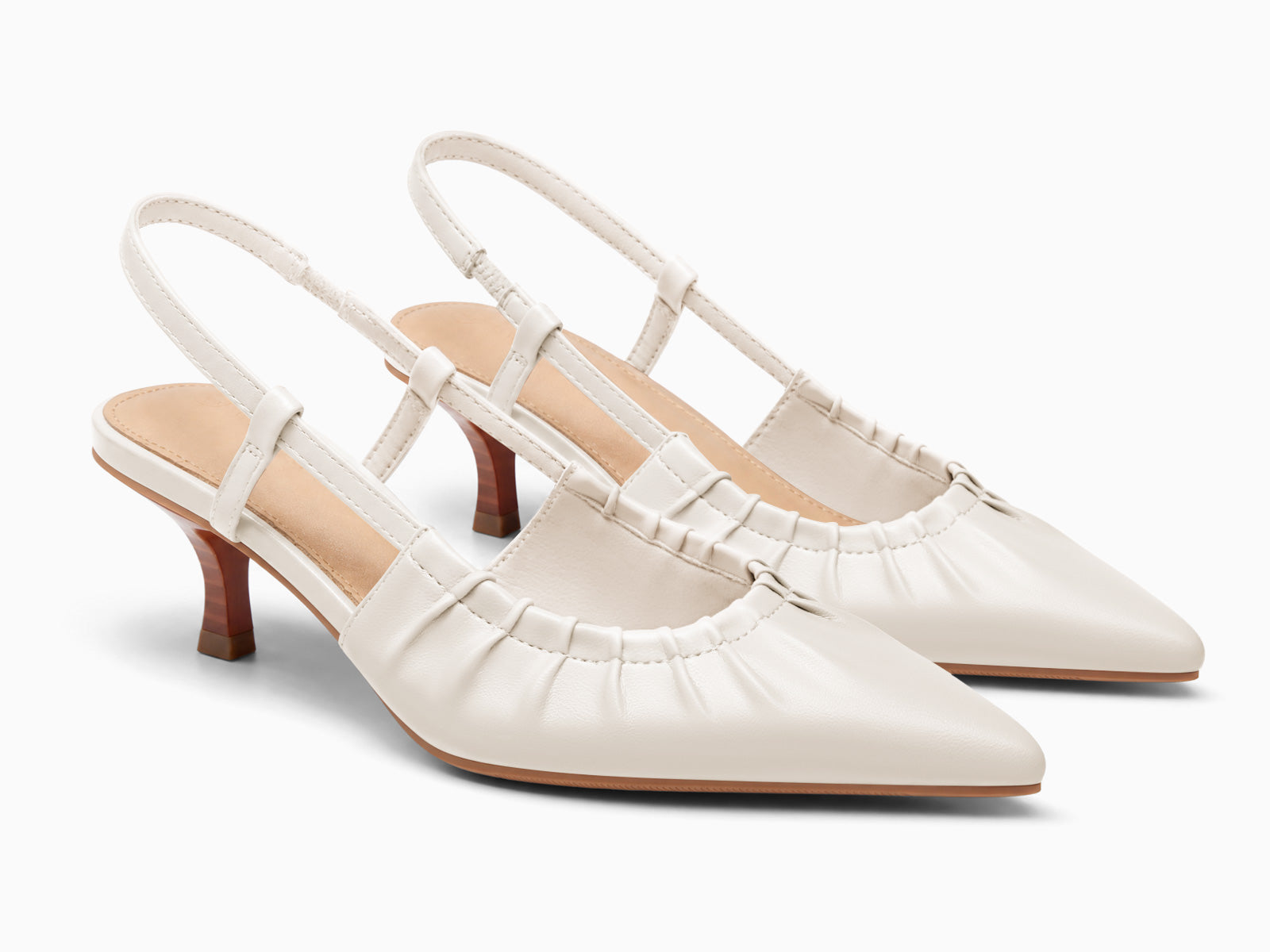 Coutgo Womens Beige Slingback Kitten Low Heels