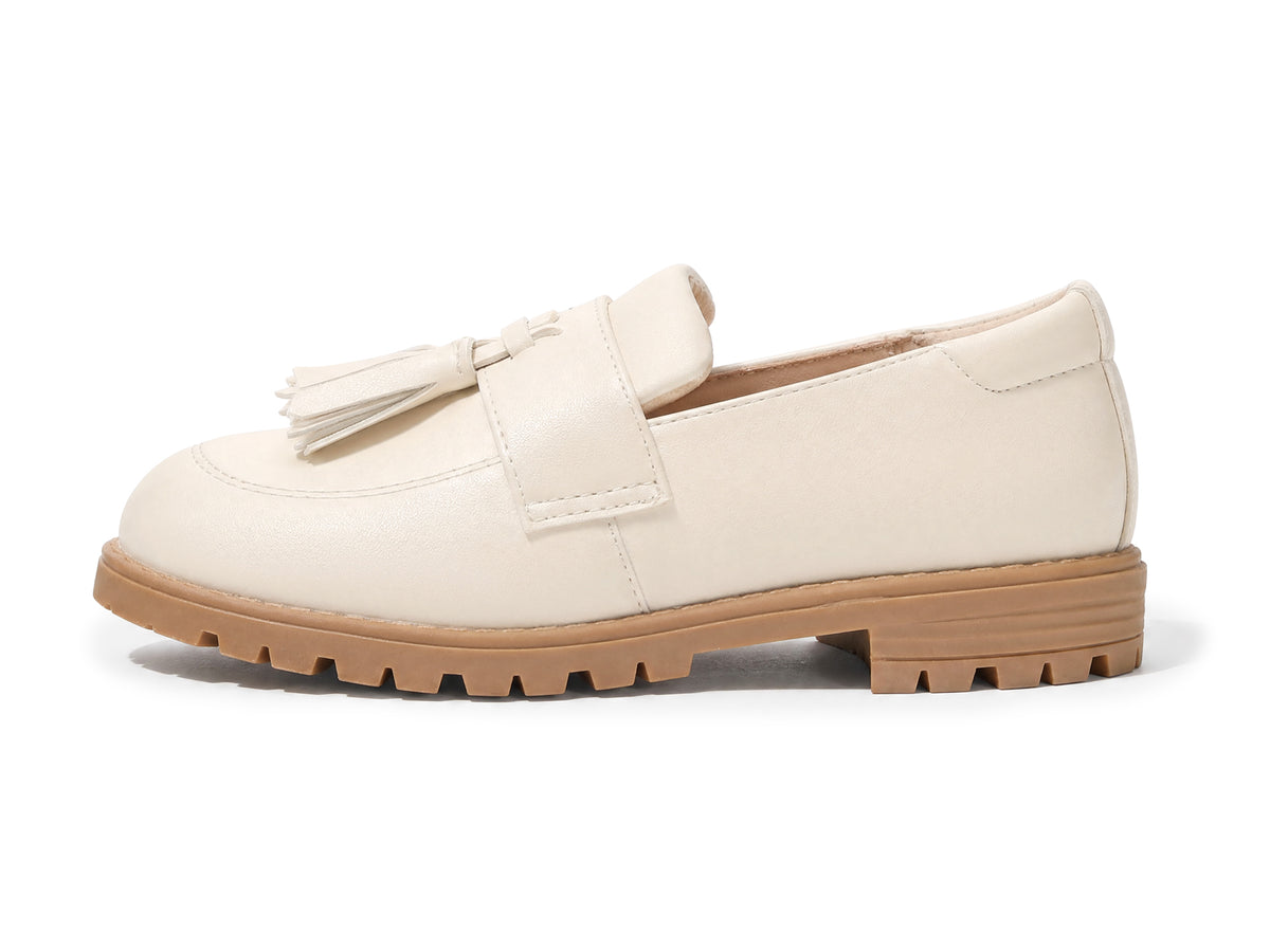 Coutgo Girls Cream White Pu Platform Slip Loafers