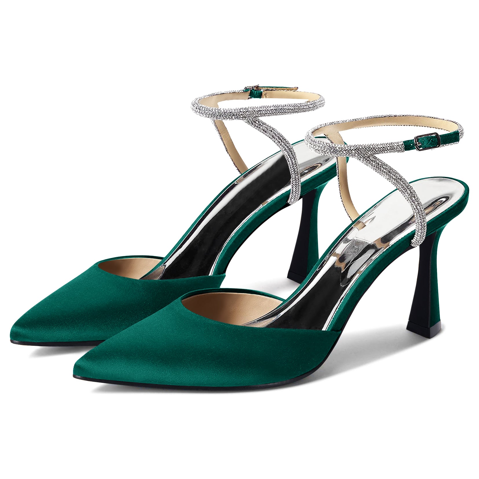 Coutgo Women Dark Green Rhinestone Pumps