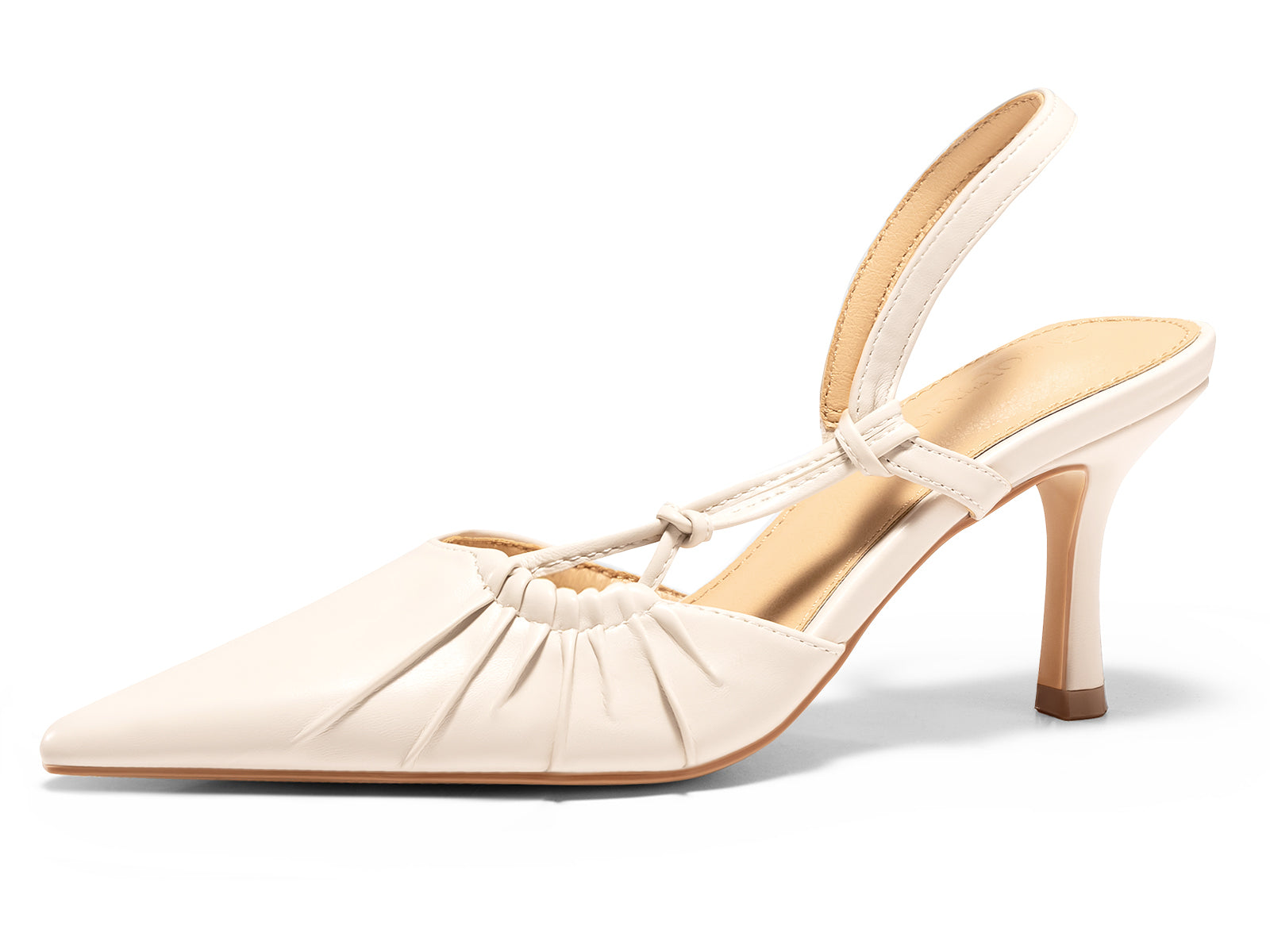 Coutgo Womens Cream White Slingback Kitten Heels