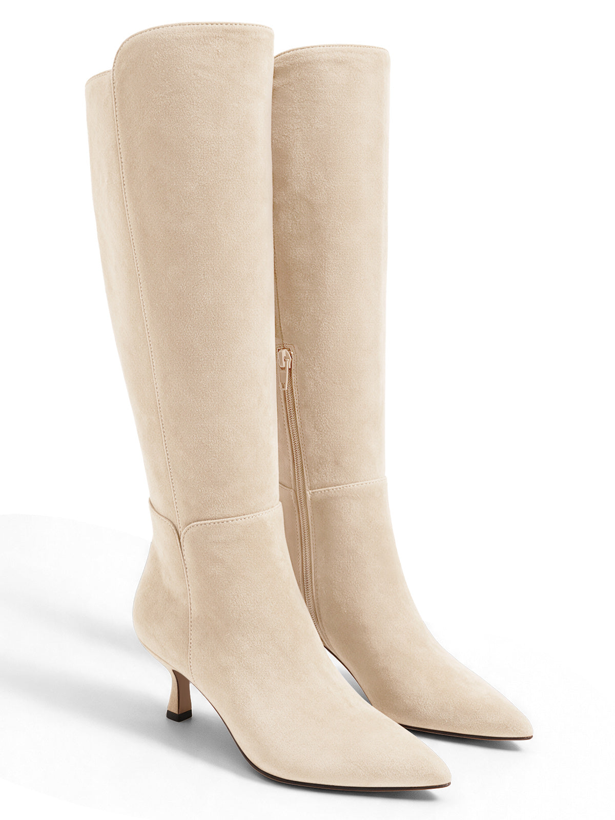 Coutgo Womens Suede Beige Kitten Heel Boots