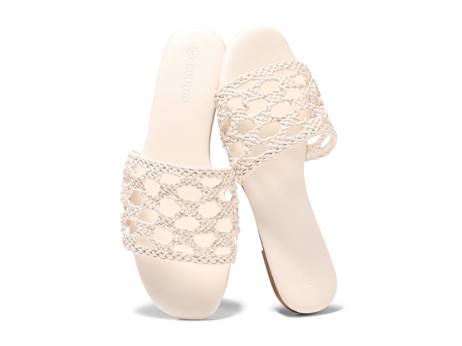 Coutgo Womens Beige On Slide Flat Sanda