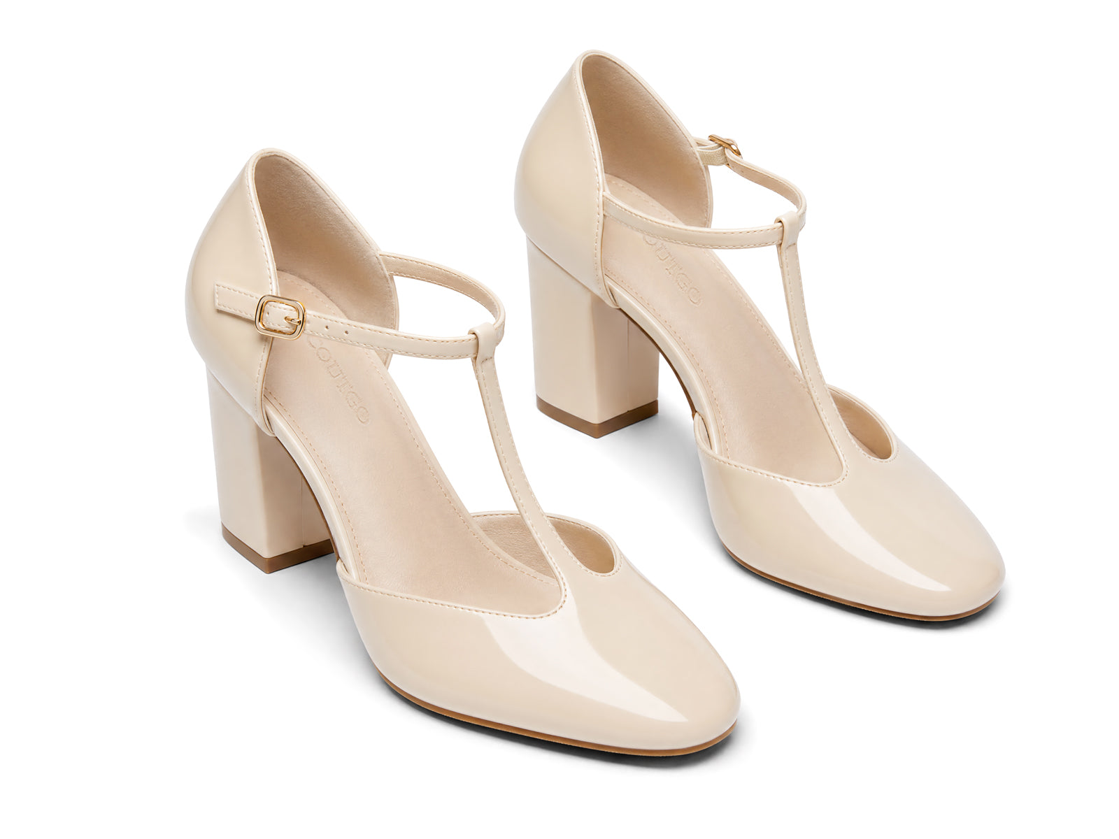Coutgo Womens Beige Mary Jane Chunky Heels