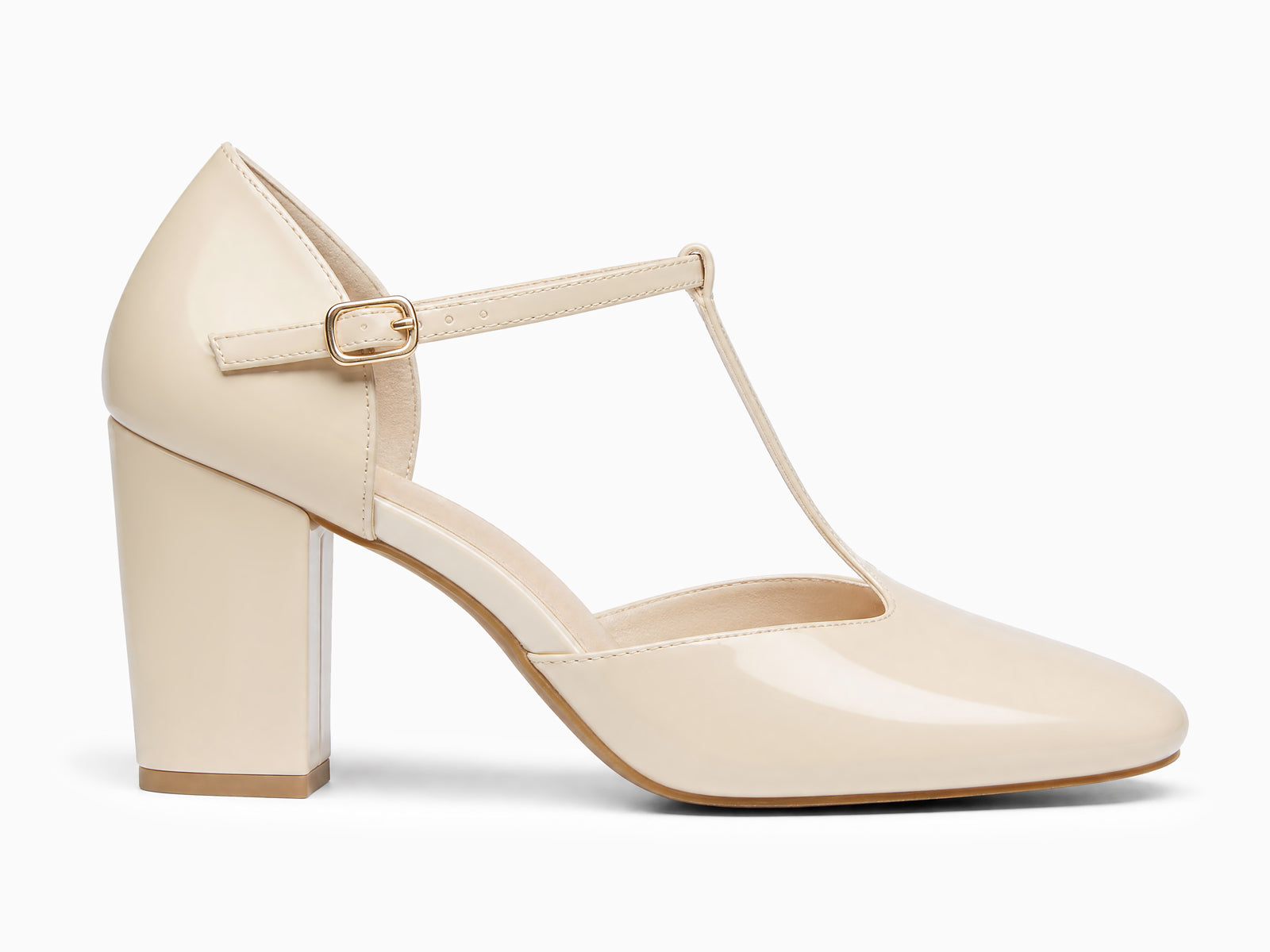 Coutgo Womens Beige Mary Jane Chunky Heels