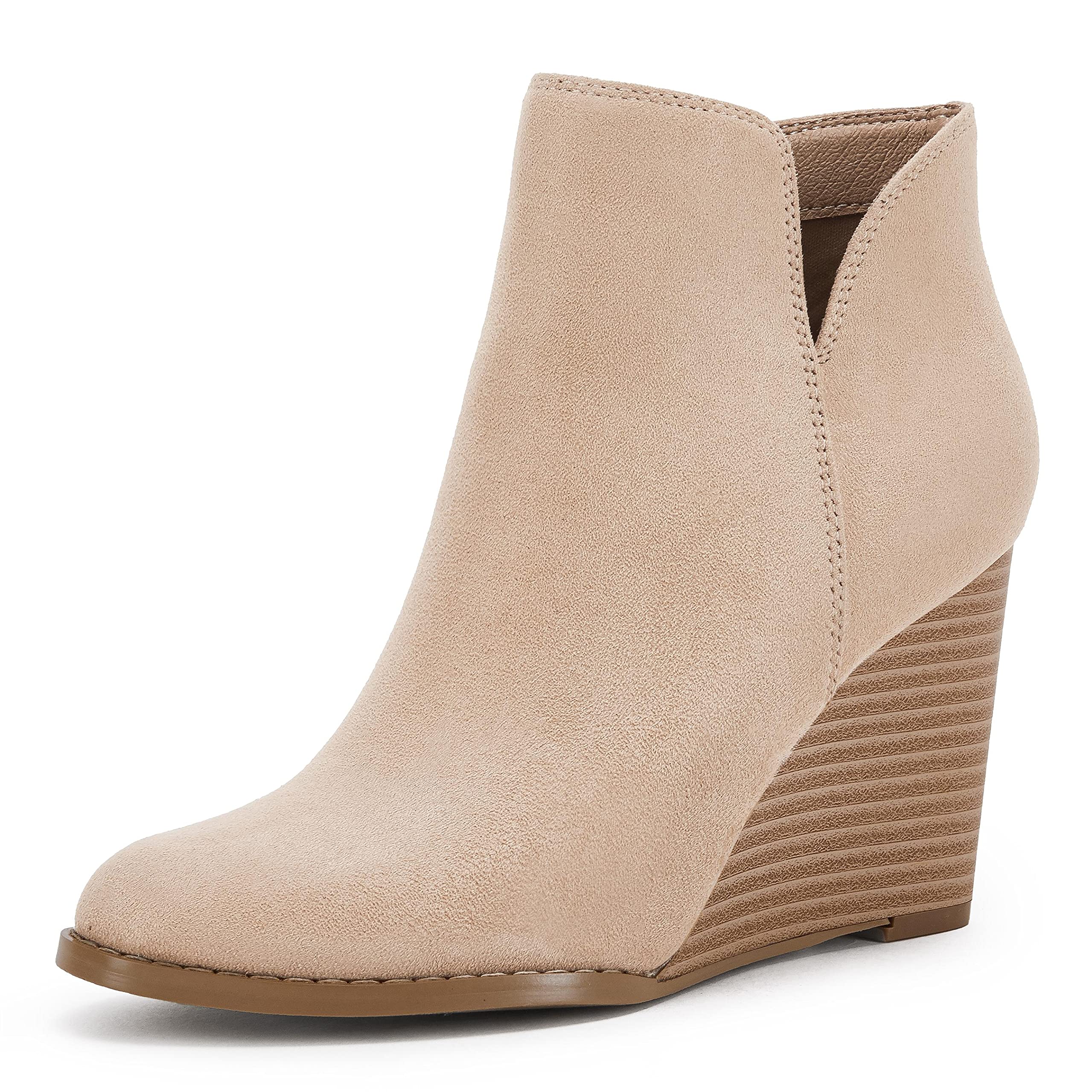 Coutgo  Womens Beige Wedge Ankle Booties