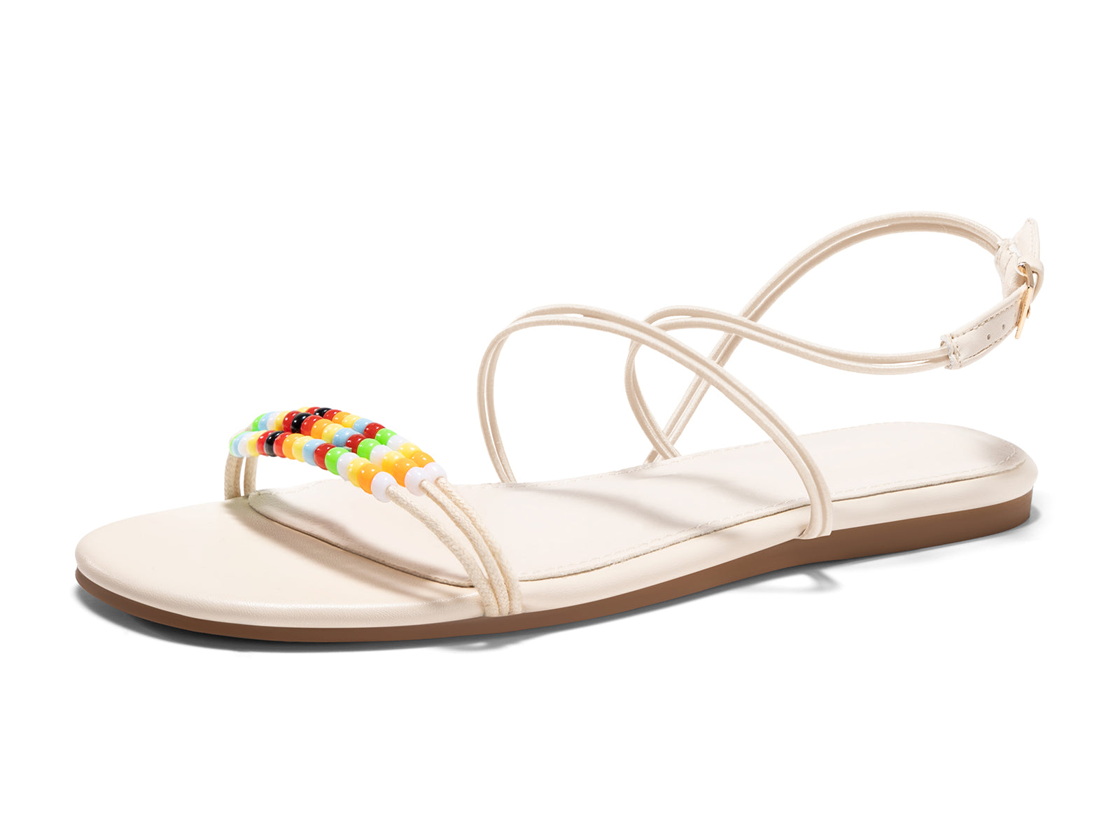 Coutgo Womens Beige Strappy Flat Sandals