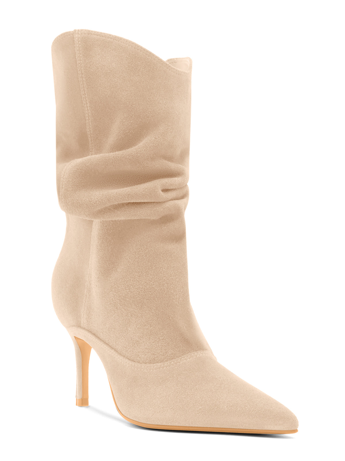 Coutgo Womens Beige Mid Calf Booties