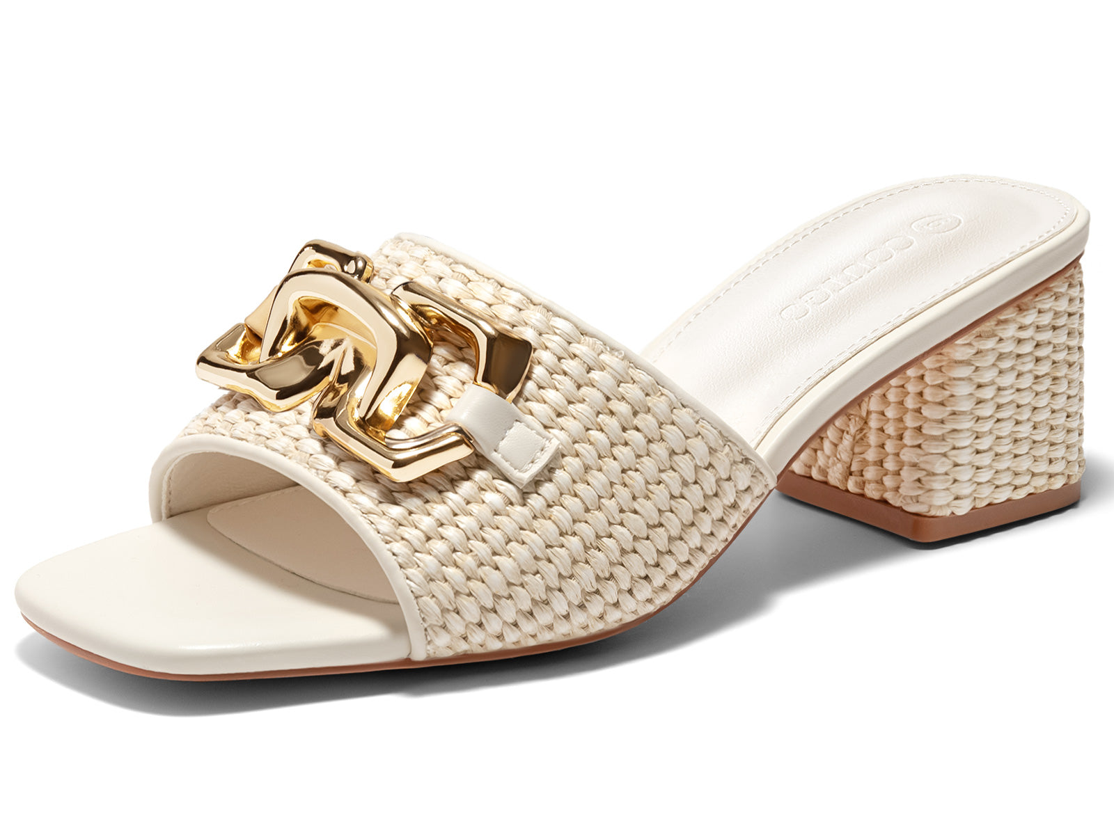 Coutgo Womens Beige Raffia Slide Sandals