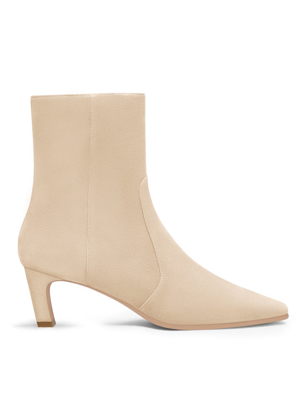 Coutgo Womens Suede Beige Square Heel Ankle Booties