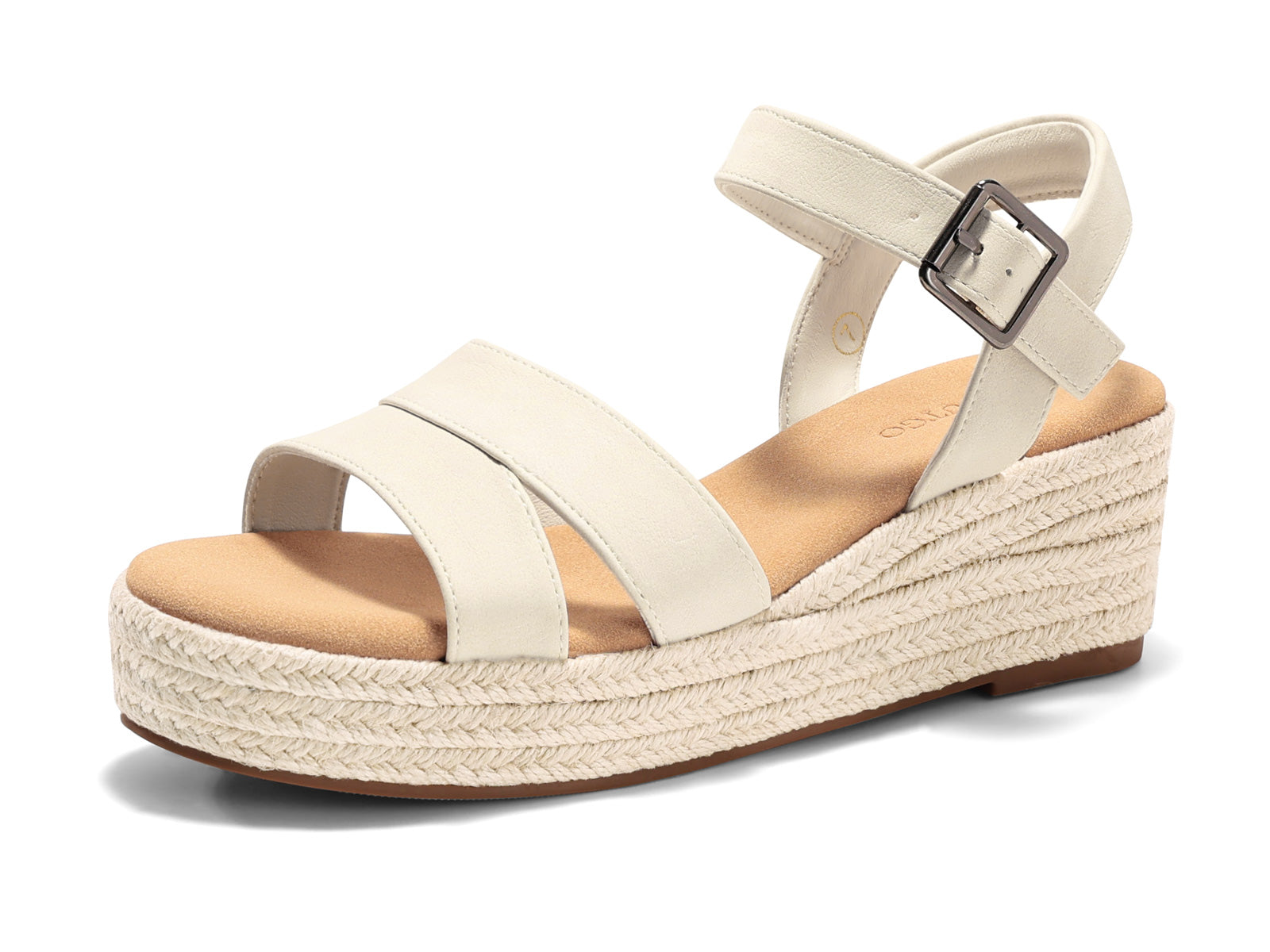 Coutgo Womens Beige Wedge Platform Sandals