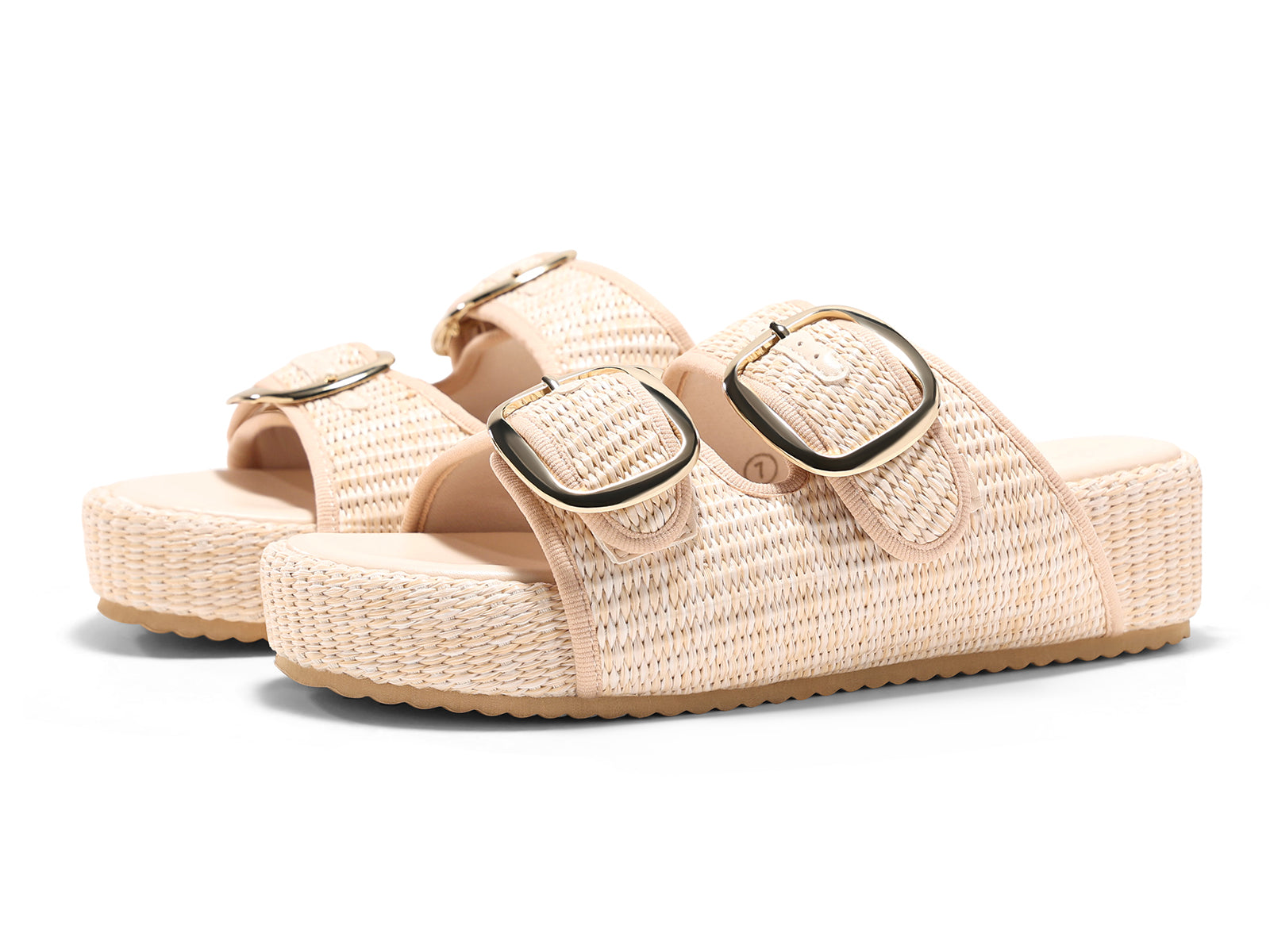 Coutgo Womens Beige Platform Raffia Sandals