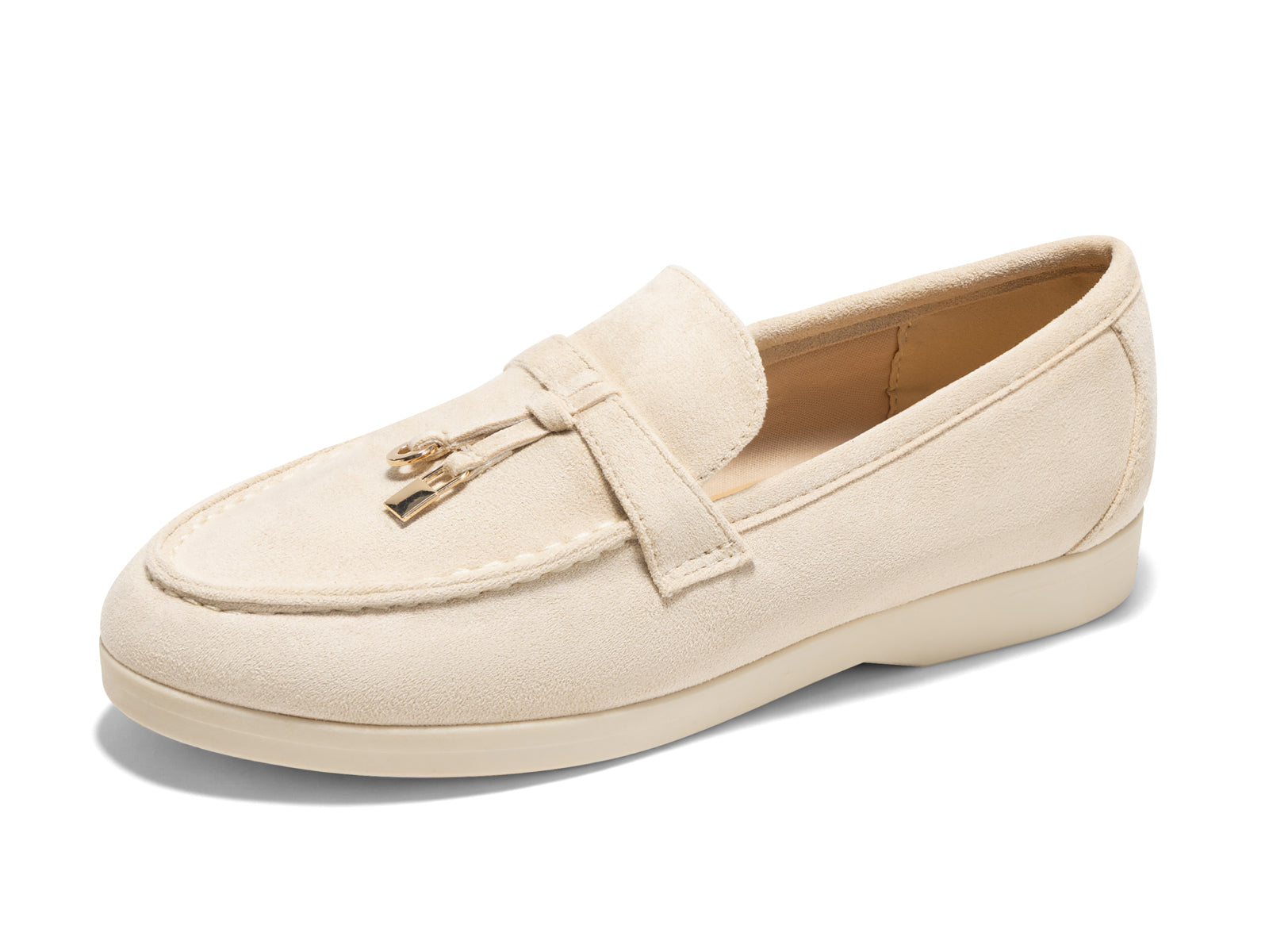Coutgo Women Beige Slip On Moccasin Loafers