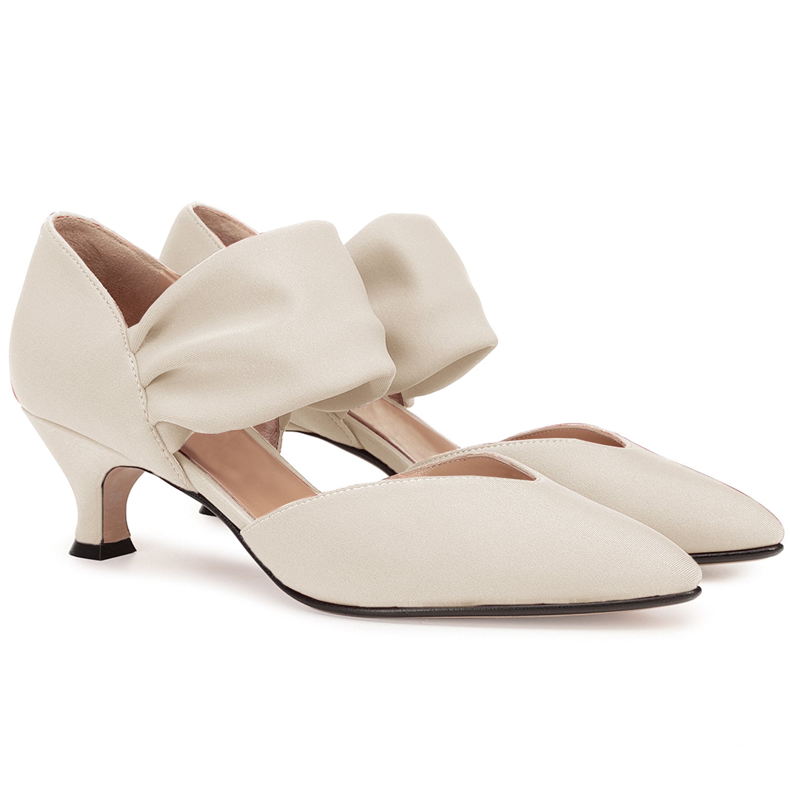 Coutgo Womens Beige-White Low Kitten Heel