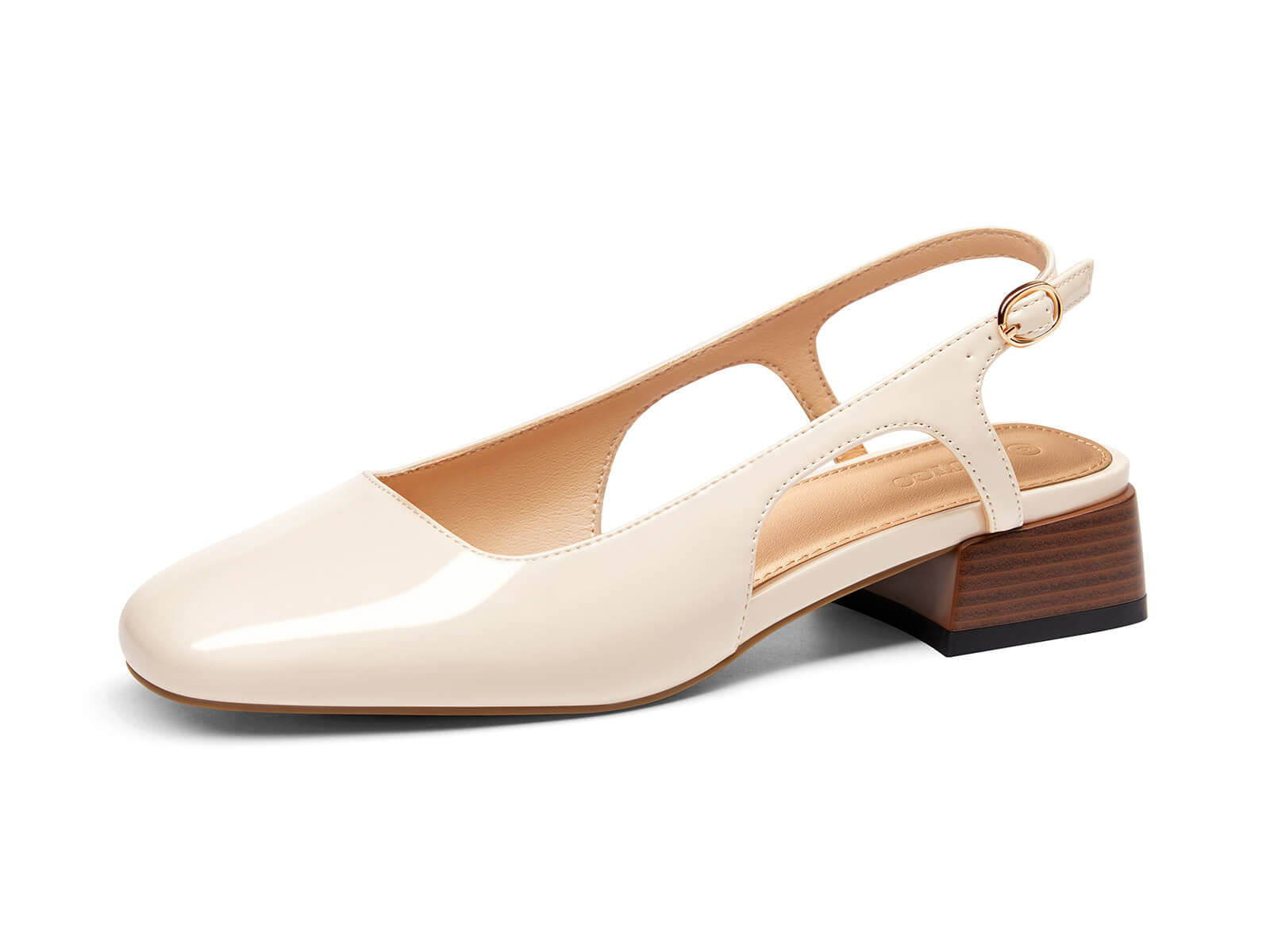Coutgo Womens Beige Slingback Chunky Low Heels
