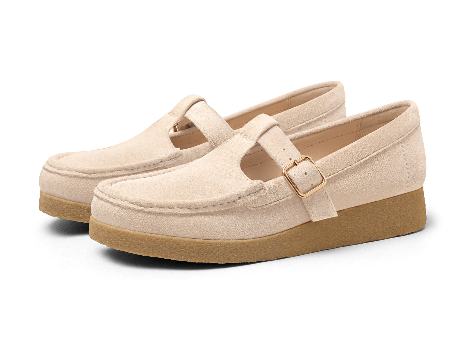 Coutgo Women Suede Beige Square Toe Platform Loafers