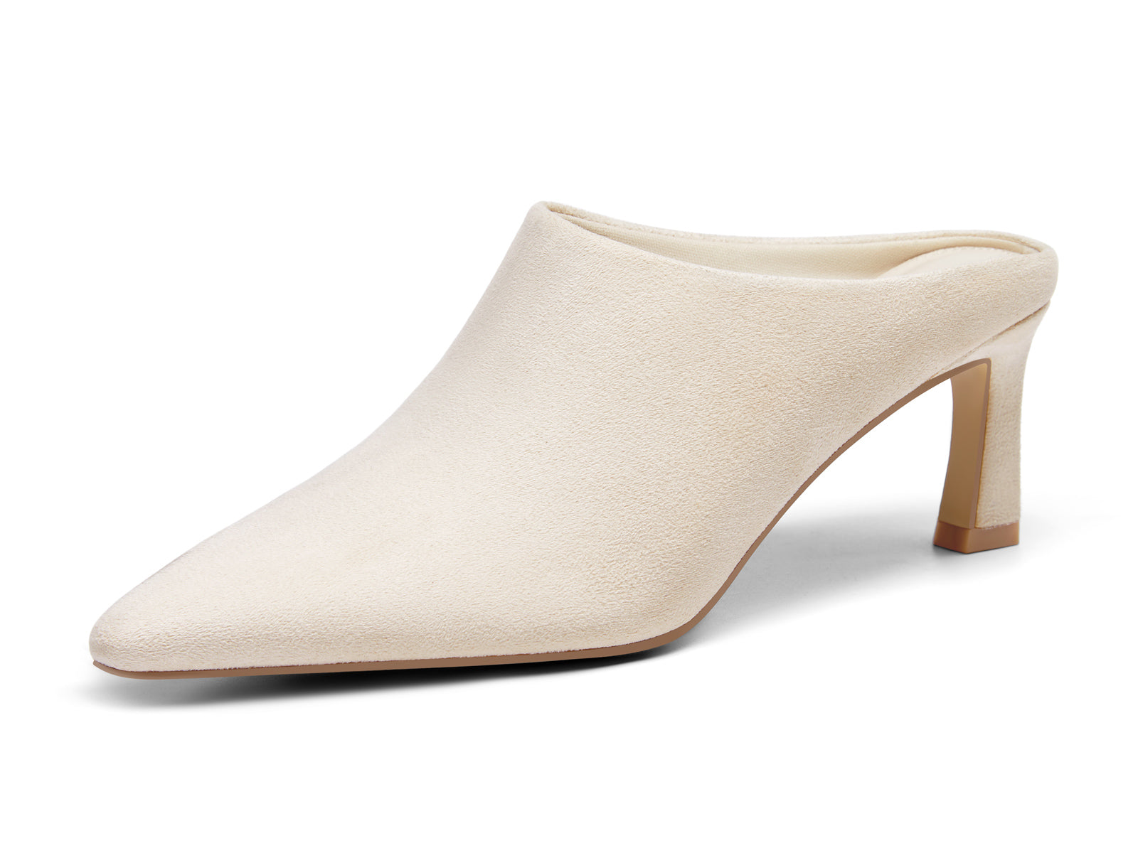 Coutgo Womens Suede Beige Kitten Heels Mules