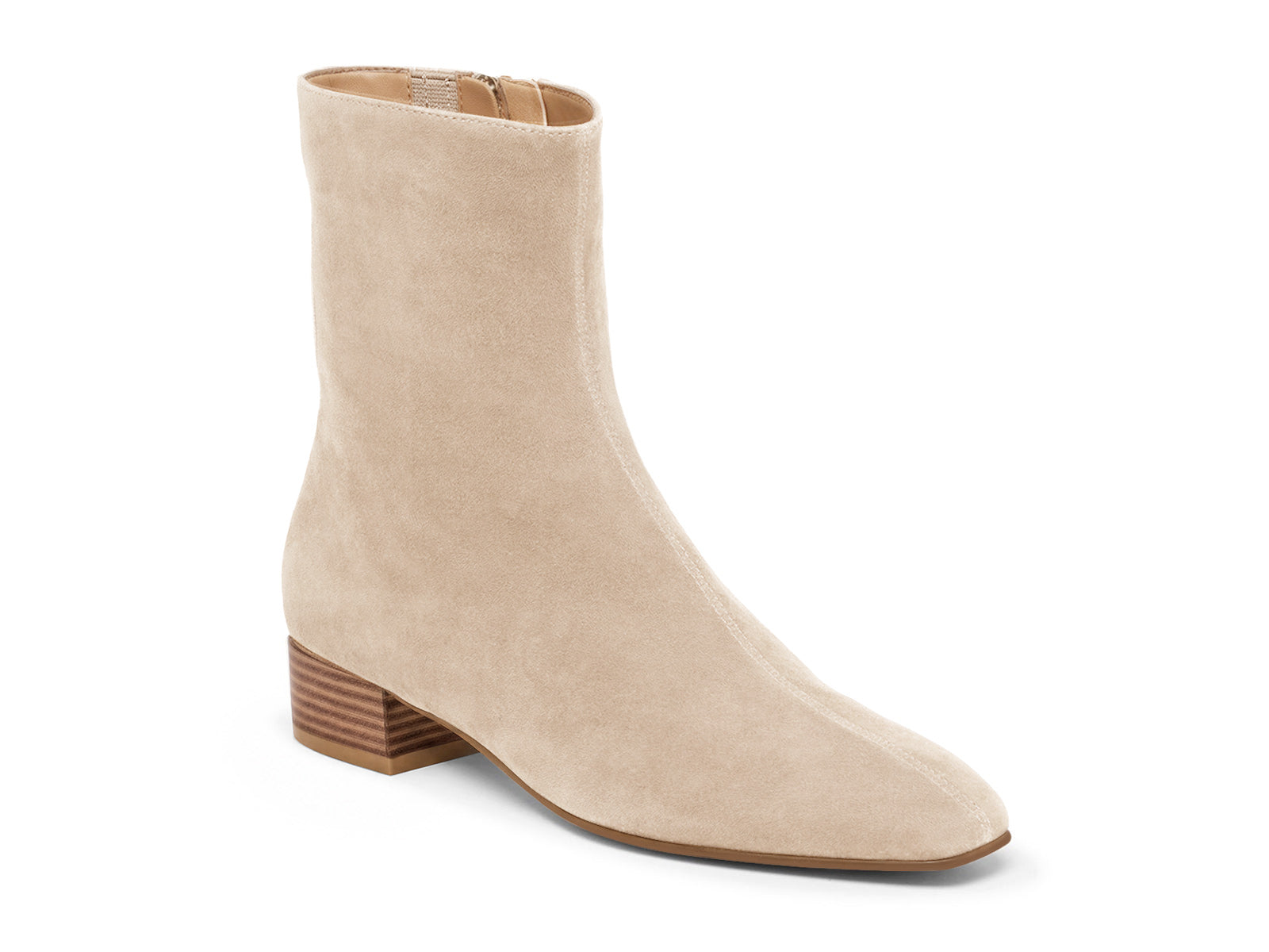 Coutgo Suede Beige Chunky Heel Ankle Boots