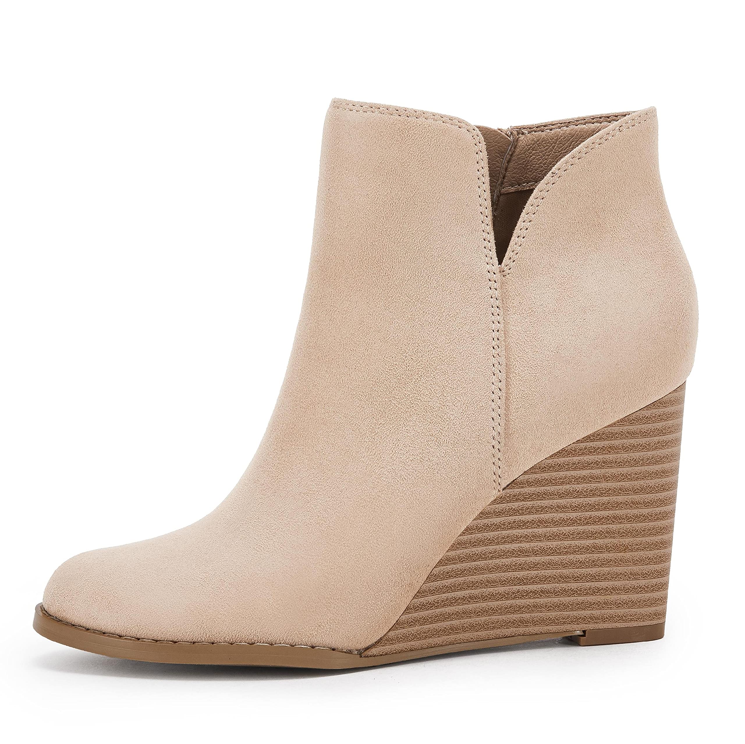 Coutgo  Womens Beige Wedge Ankle Booties