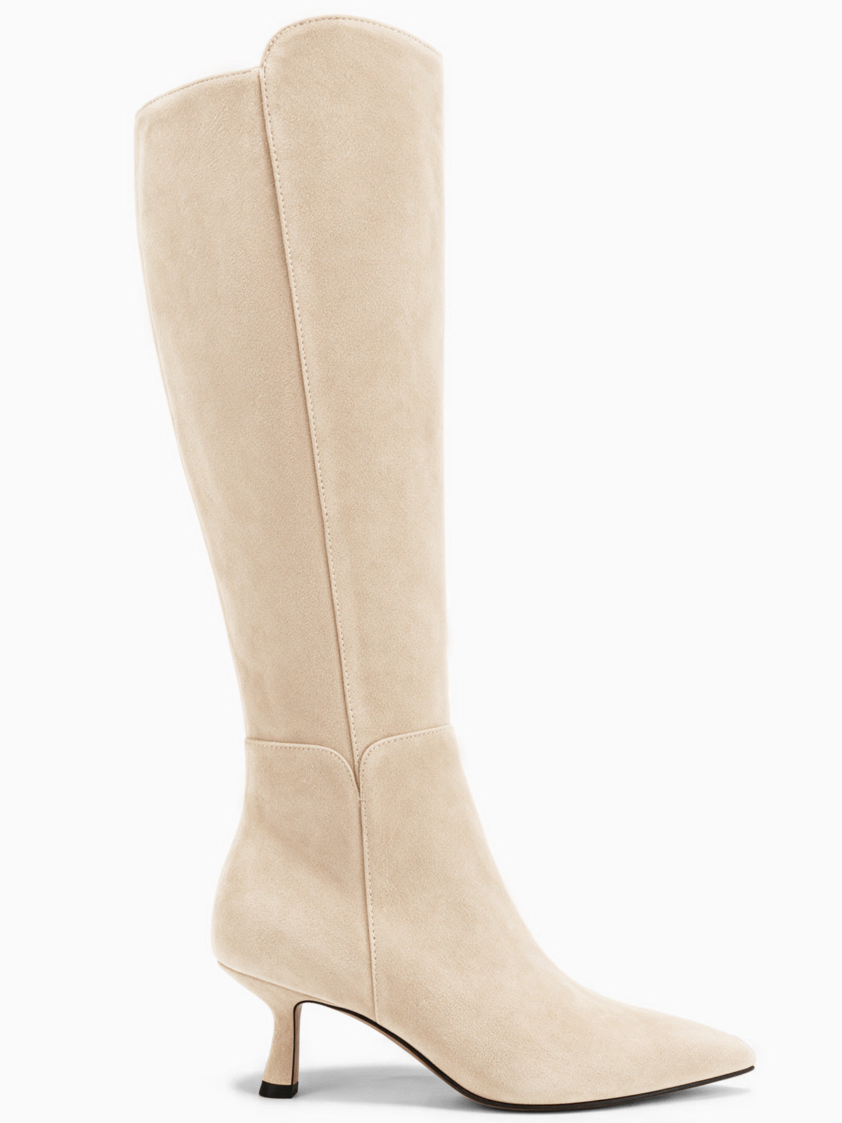 Coutgo Womens Suede Beige Kitten Heel Boots
