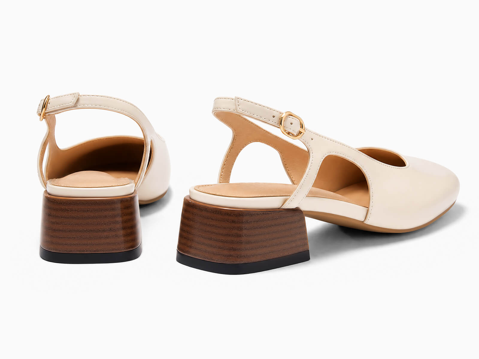 Coutgo Womens Beige Slingback Chunky Low Heels
