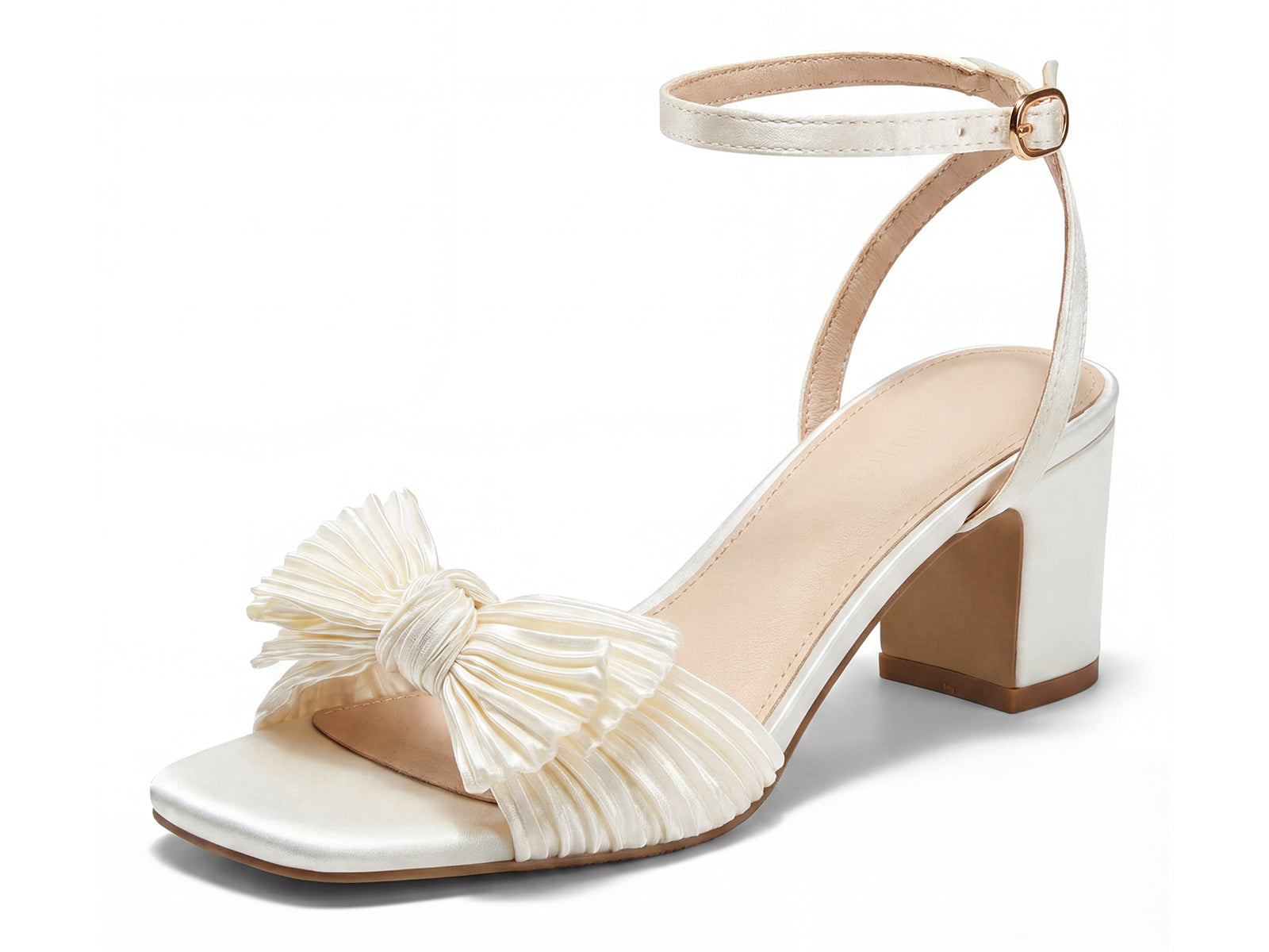 Coutgo Womens Beige Pleated Bow Sandals