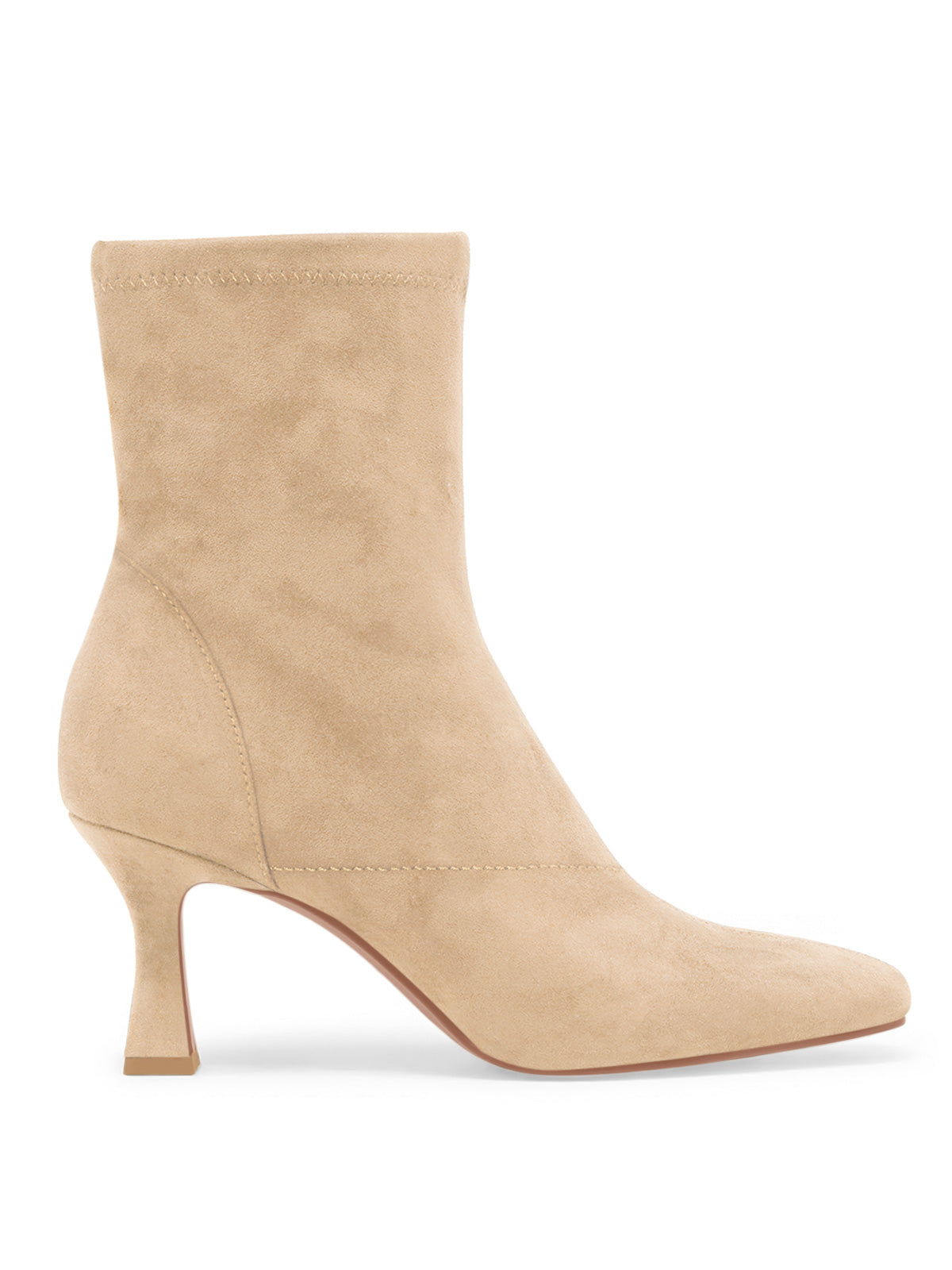 Coutgo Womens Suede Beige Kitten Heel Booties
