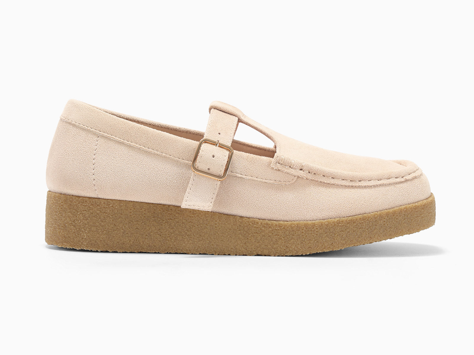 Coutgo Women Suede Beige Square Toe Platform Loafers