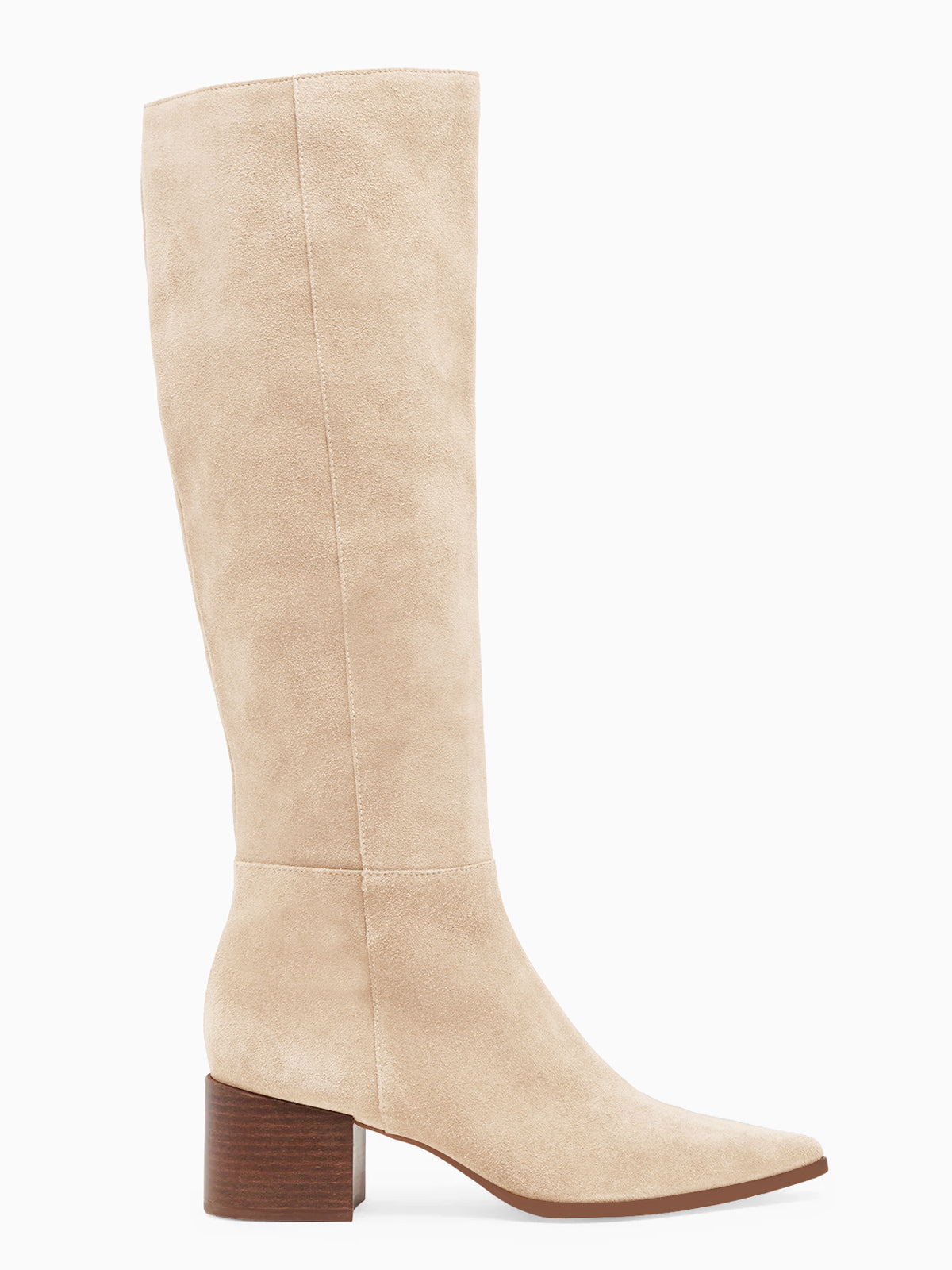 Coutgo Women Suede Beige Wide Calf Knee Boots