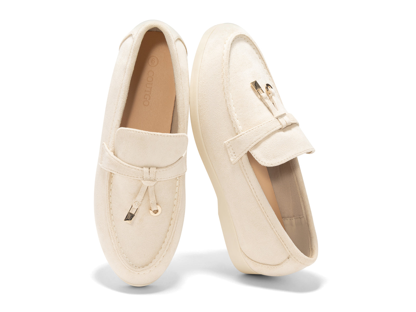 Coutgo Women Beige Slip On Moccasin Loafers
