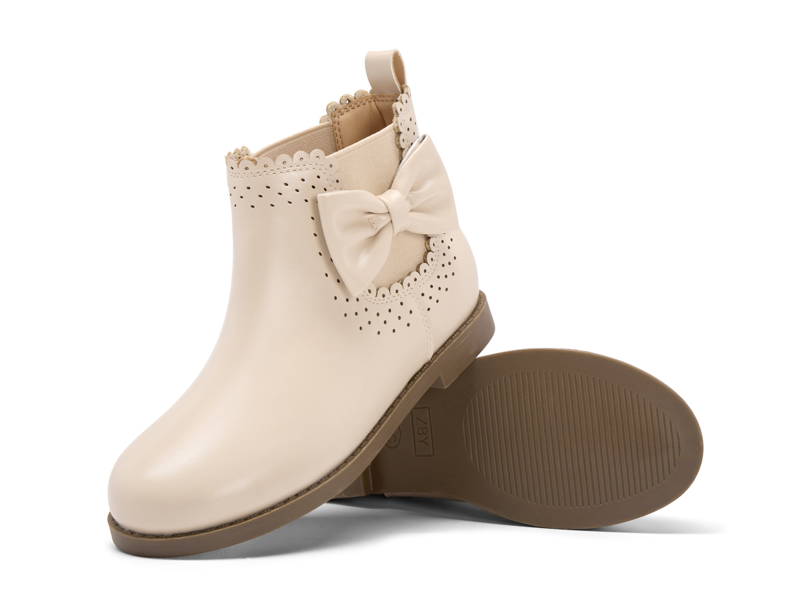 Coutgo Girl PU Beige Bow Chelsea Ankle Boots
