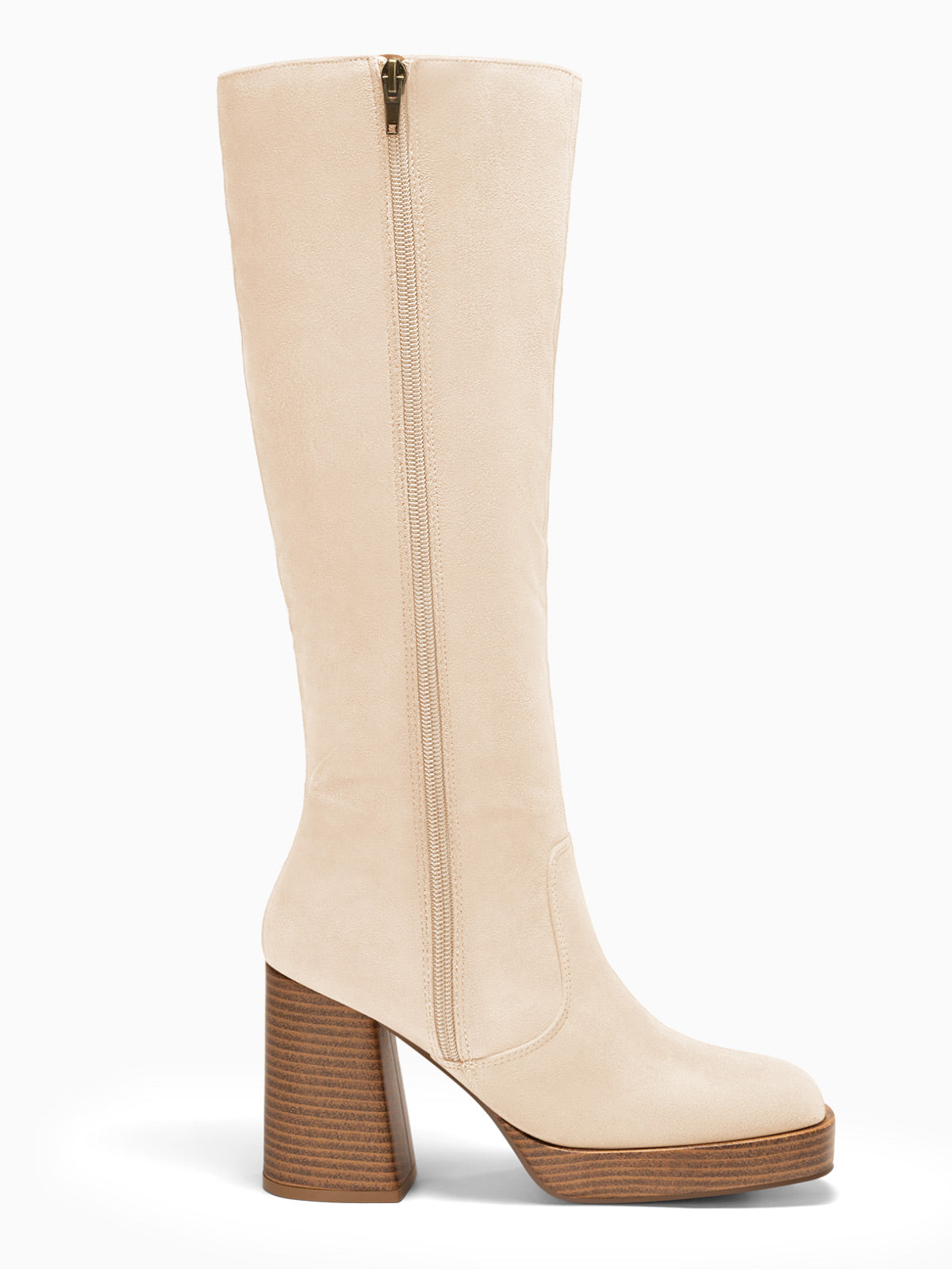 Coutgo Womens Beige Platform Knee High Boots