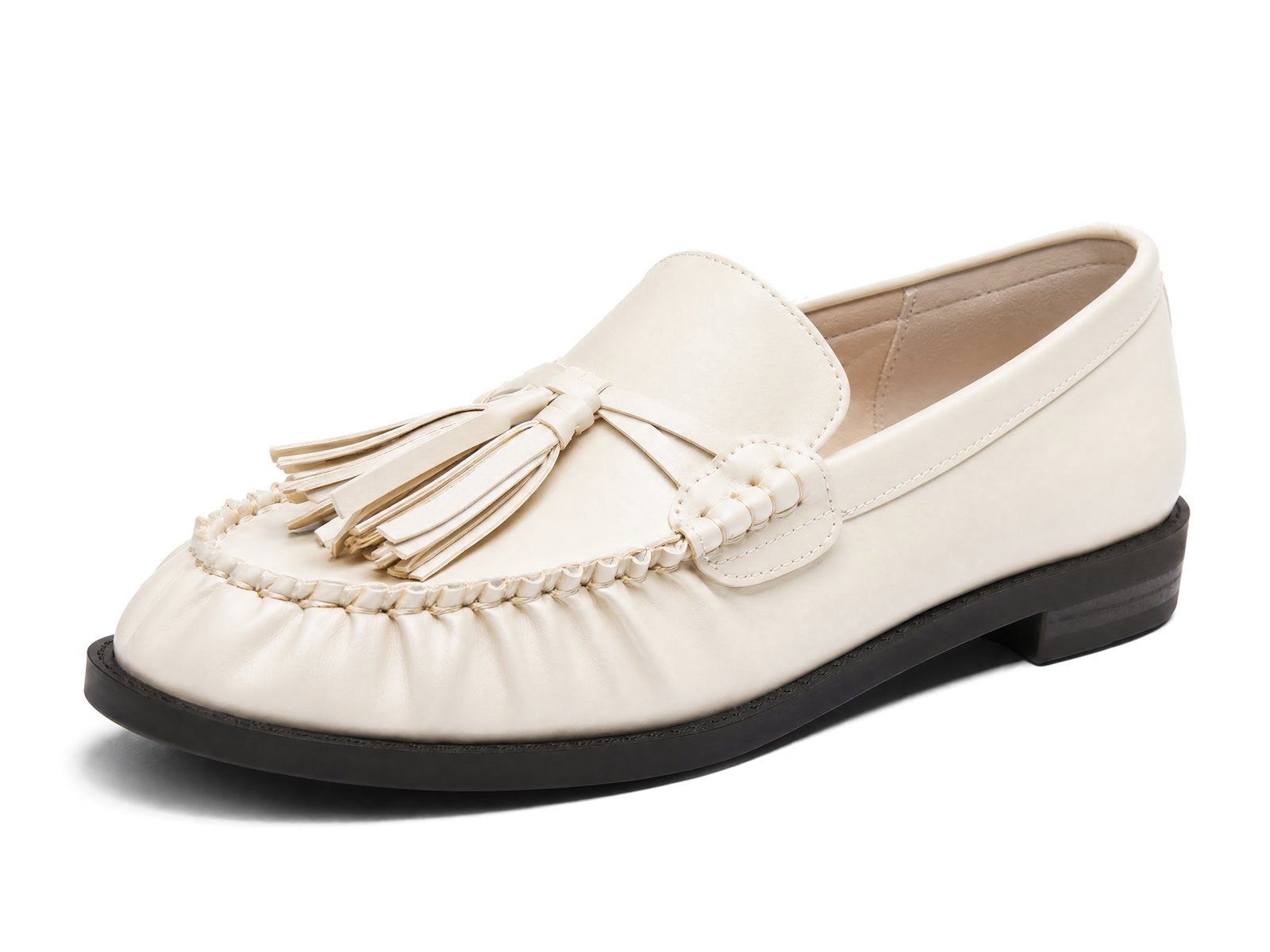 Coutgo Womens Beige Loafers Comfortable Slip On Shoes