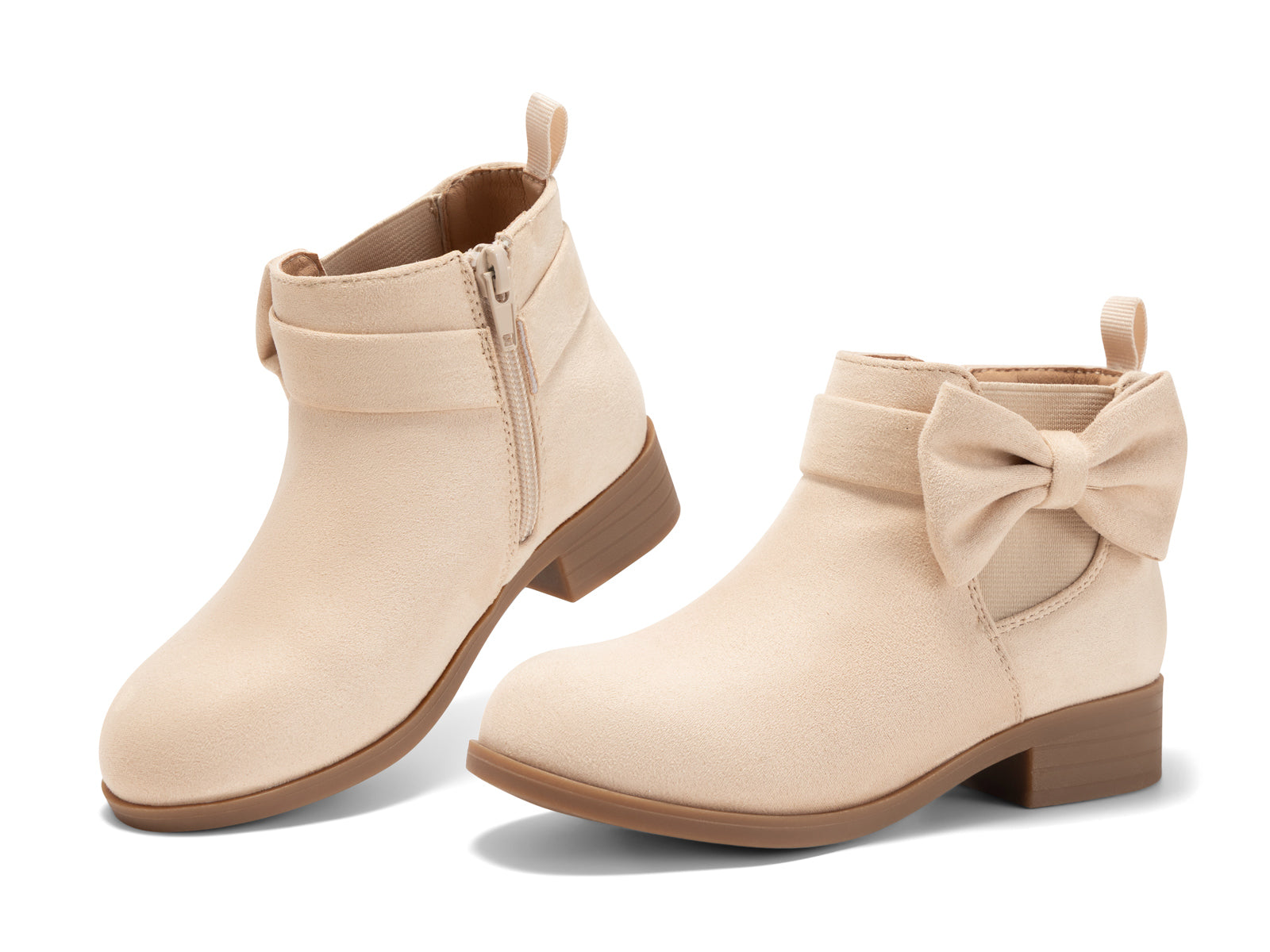 Coutgo Girls Beige Bow Suede Ankle Boots