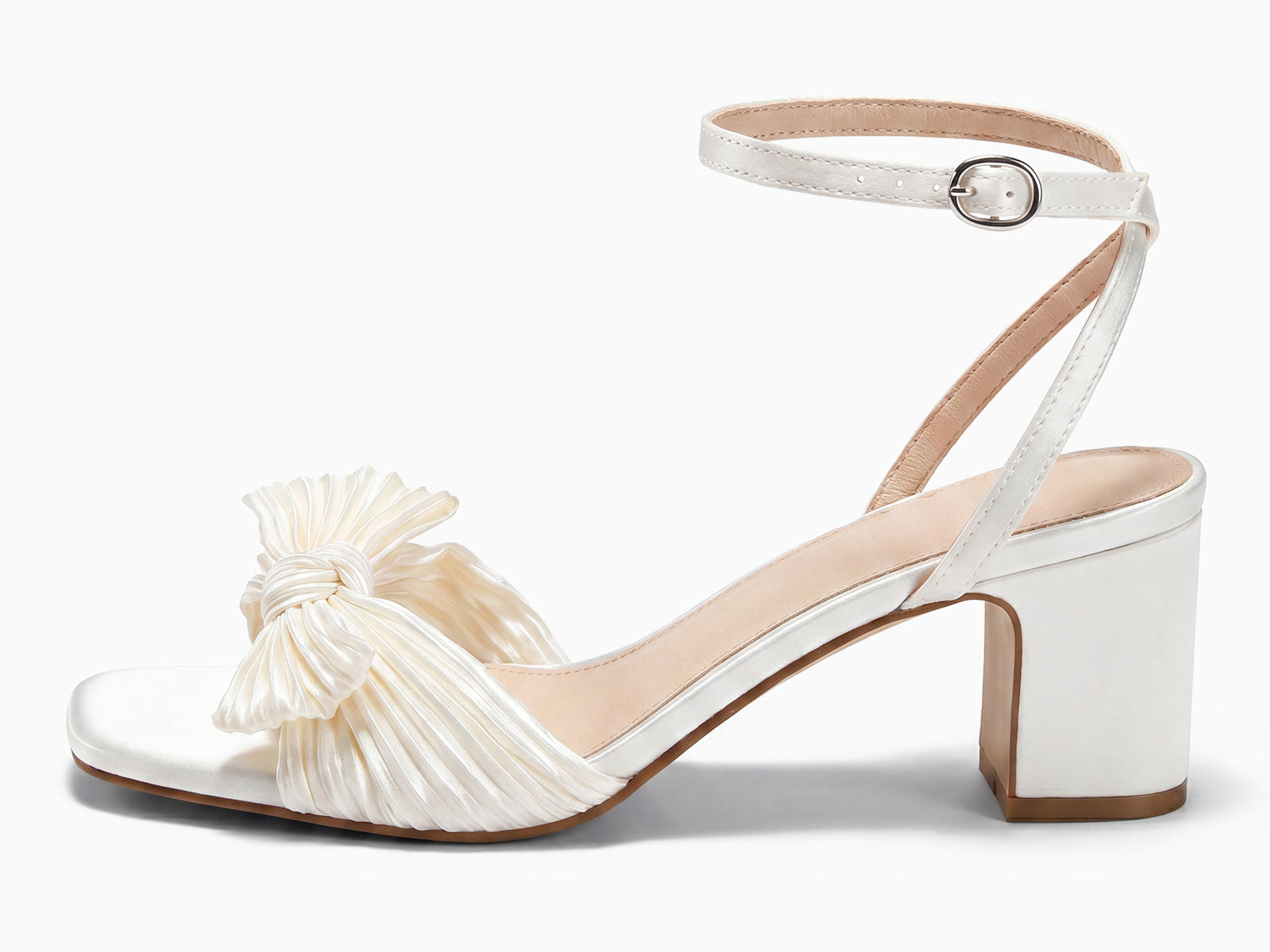 Coutgo Womens Beige Pleated Bow Sandals