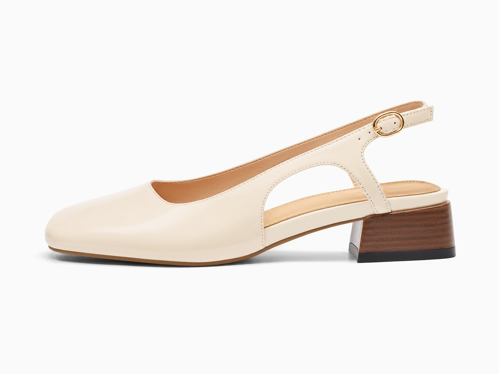 Coutgo Womens Beige Slingback Chunky Low Heels