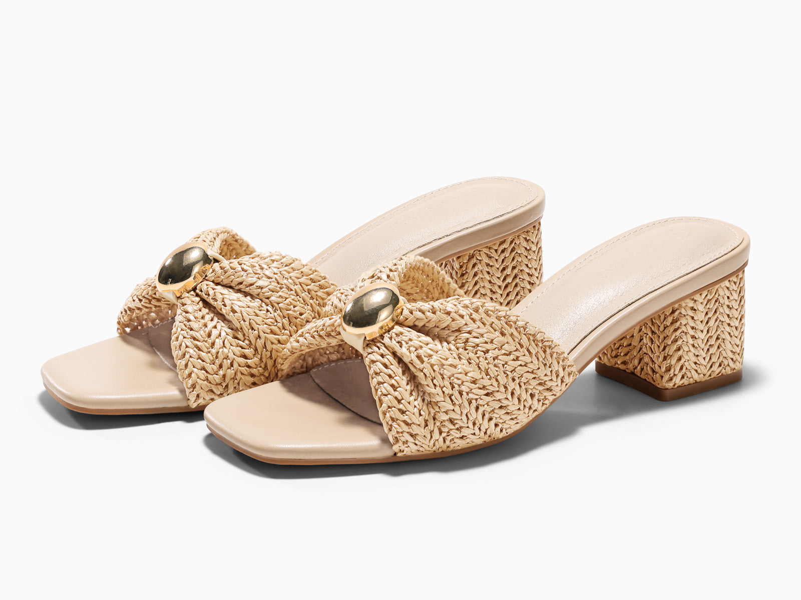 Coutgo Womens Beige Low Heels Raffia Sandals