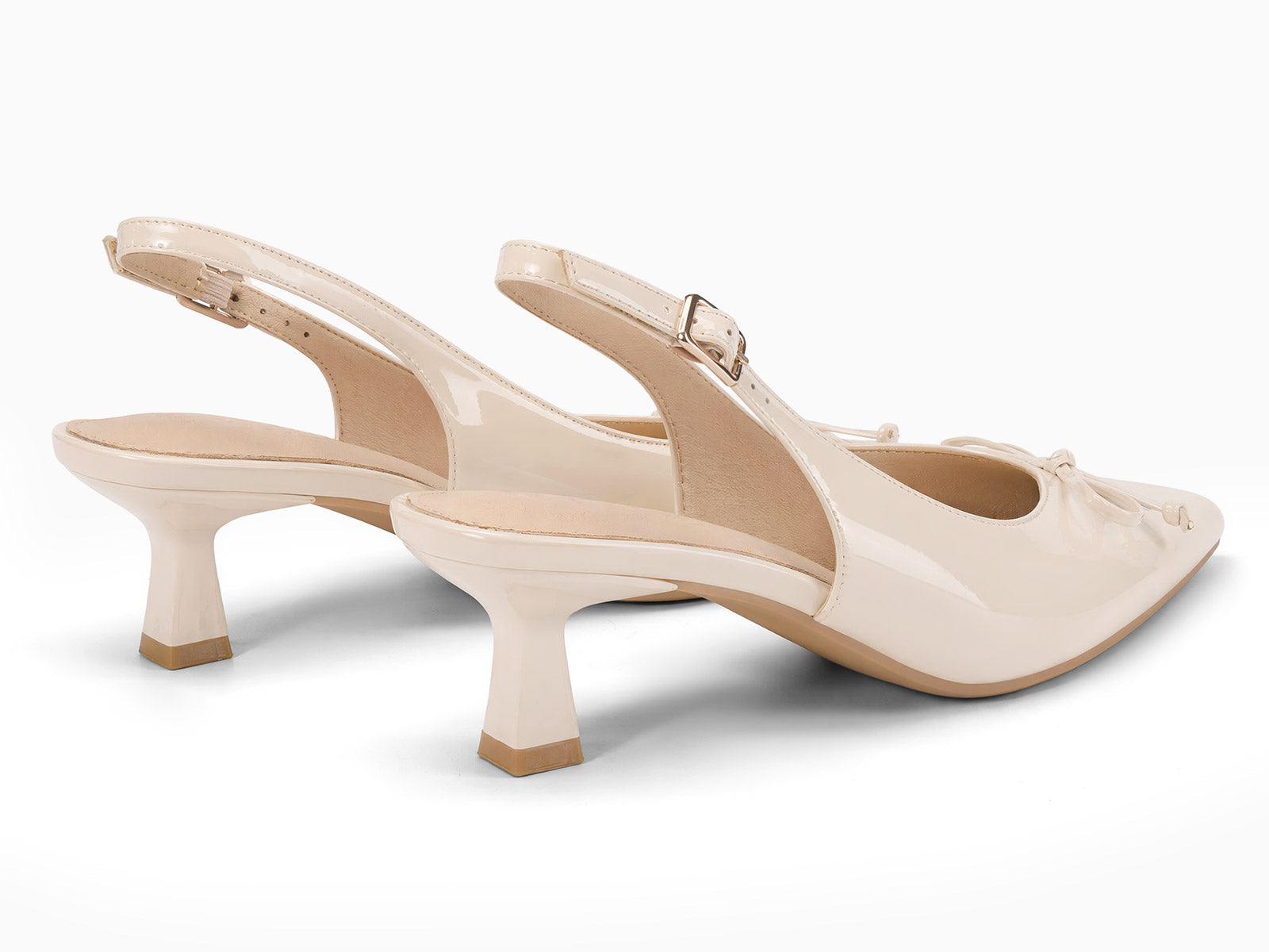 Coutgo Women Beige Bow Slingback Pumps