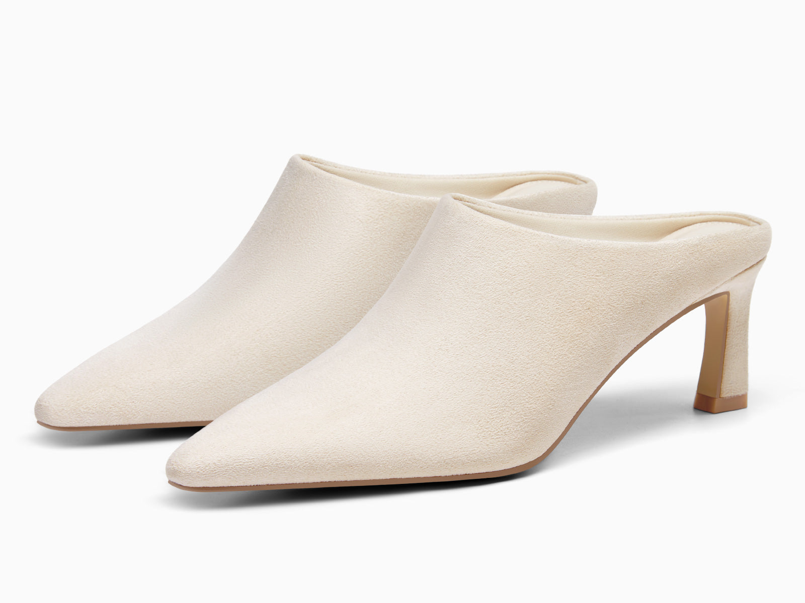 Coutgo Womens Suede Beige Kitten Heels Mules