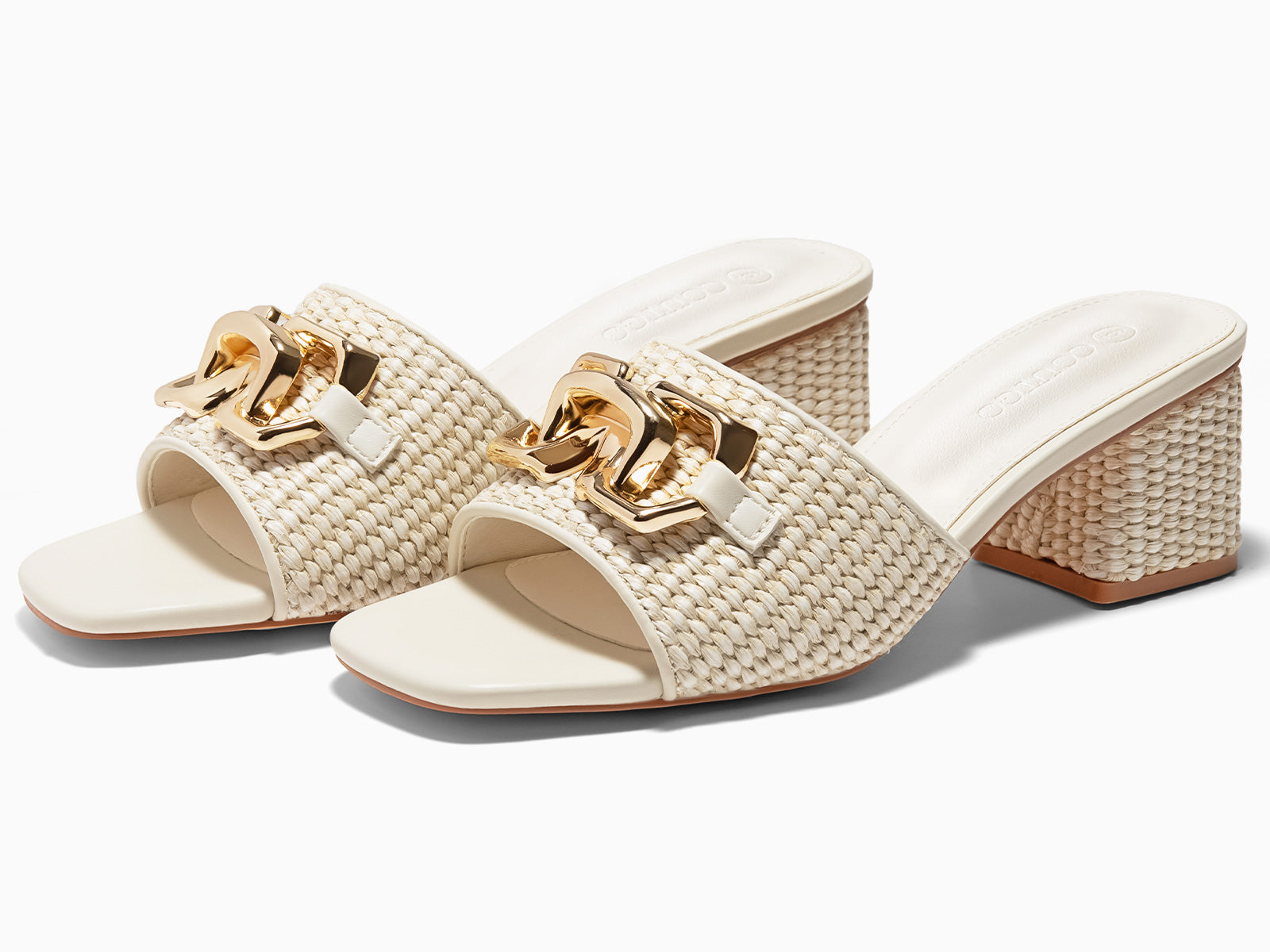 Coutgo Womens Beige Raffia Slide Sandals