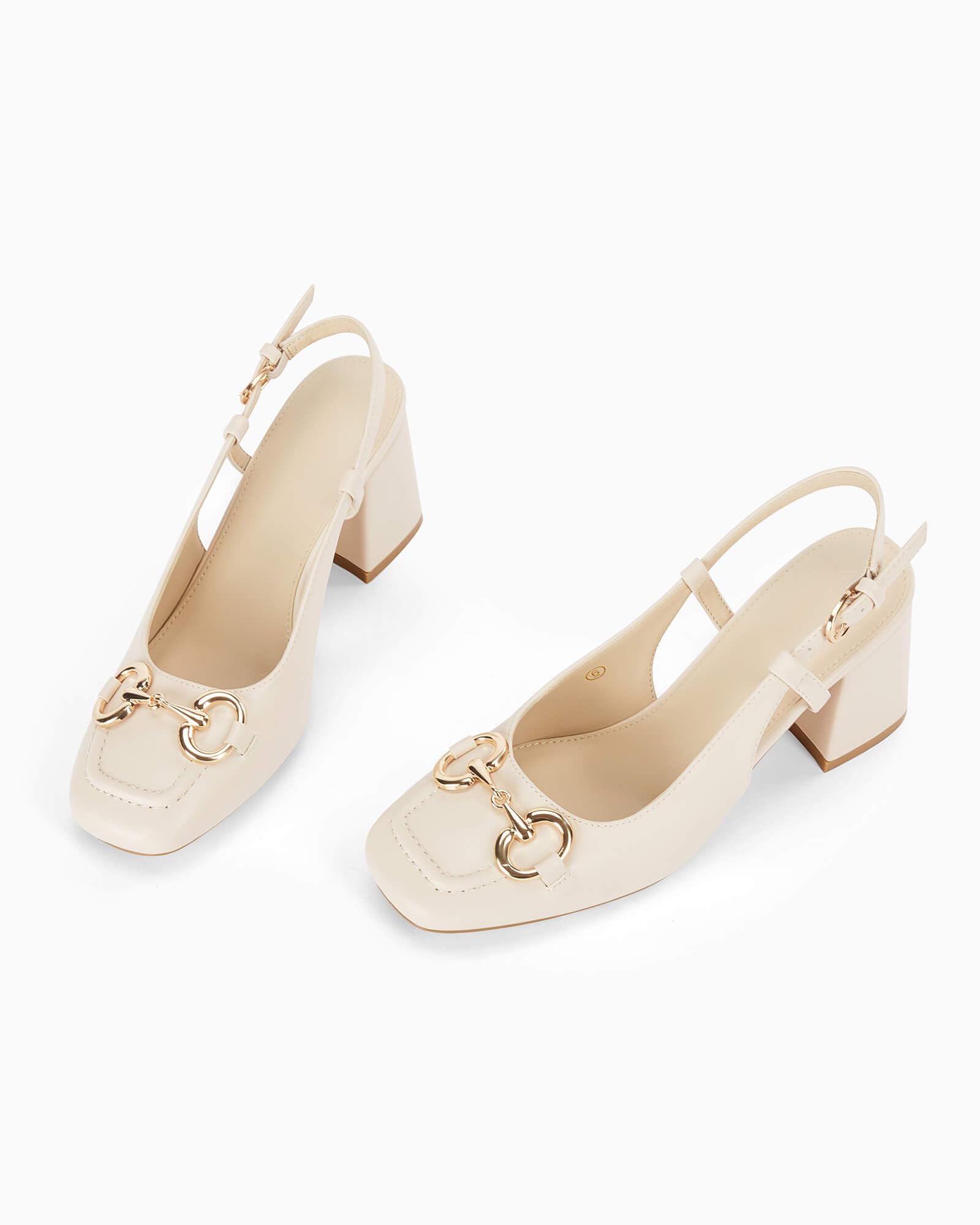Coutgo Women's Beige Slingback Chunky Block Heels