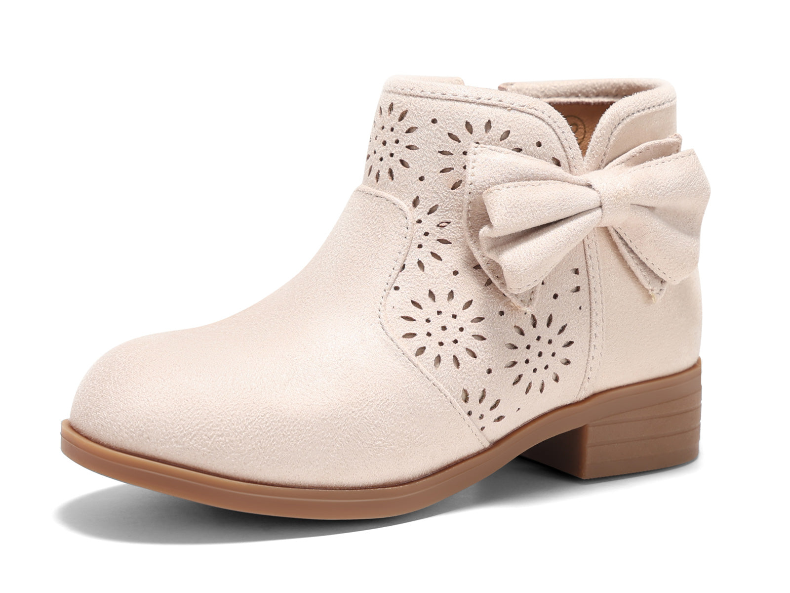 Coutgo Suede Nude Bow Chunky Ankle Boots