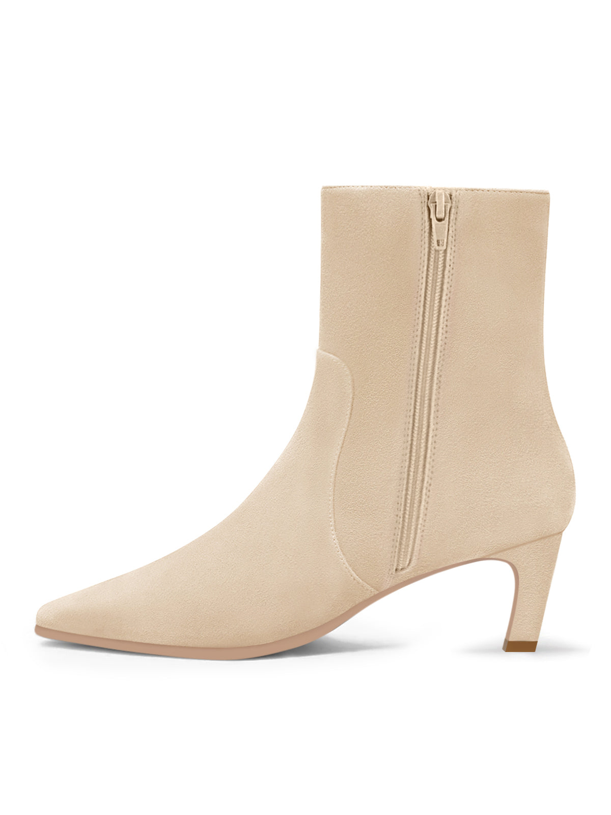 Coutgo Womens Suede Beige Square Heel Ankle Booties
