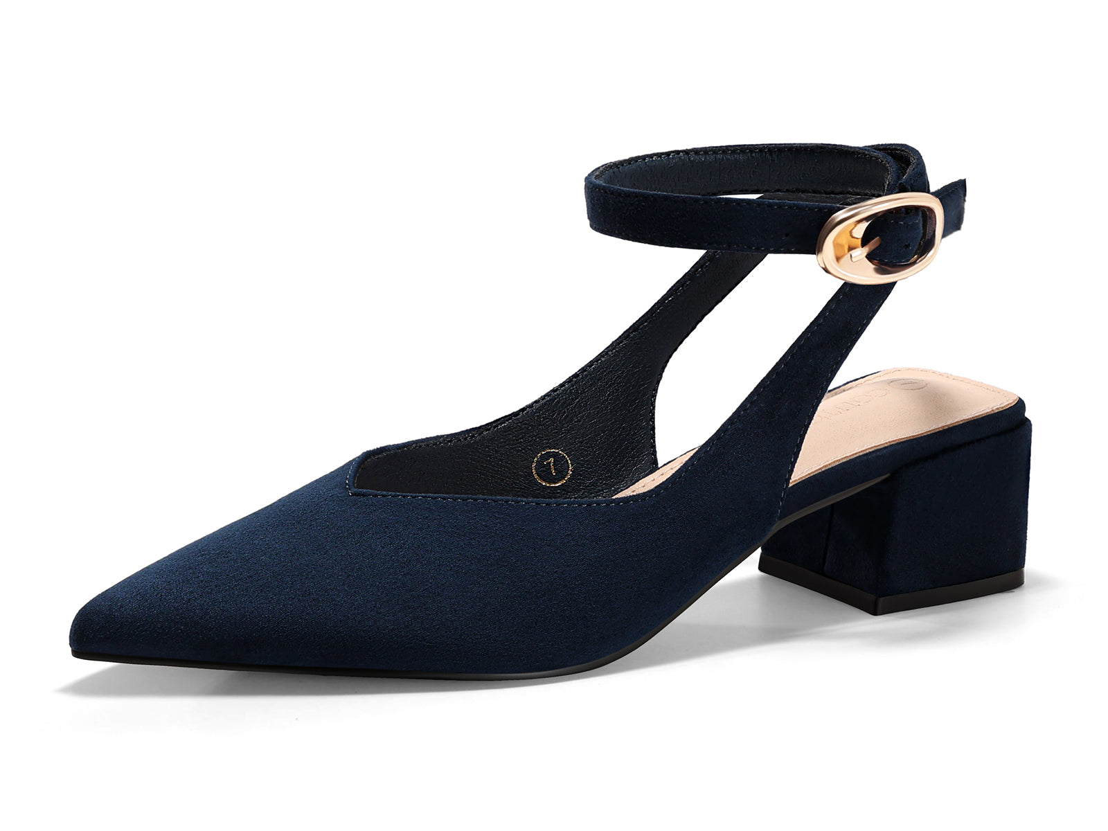 Coutgo Womens Navy Suede Low Heel Pumps