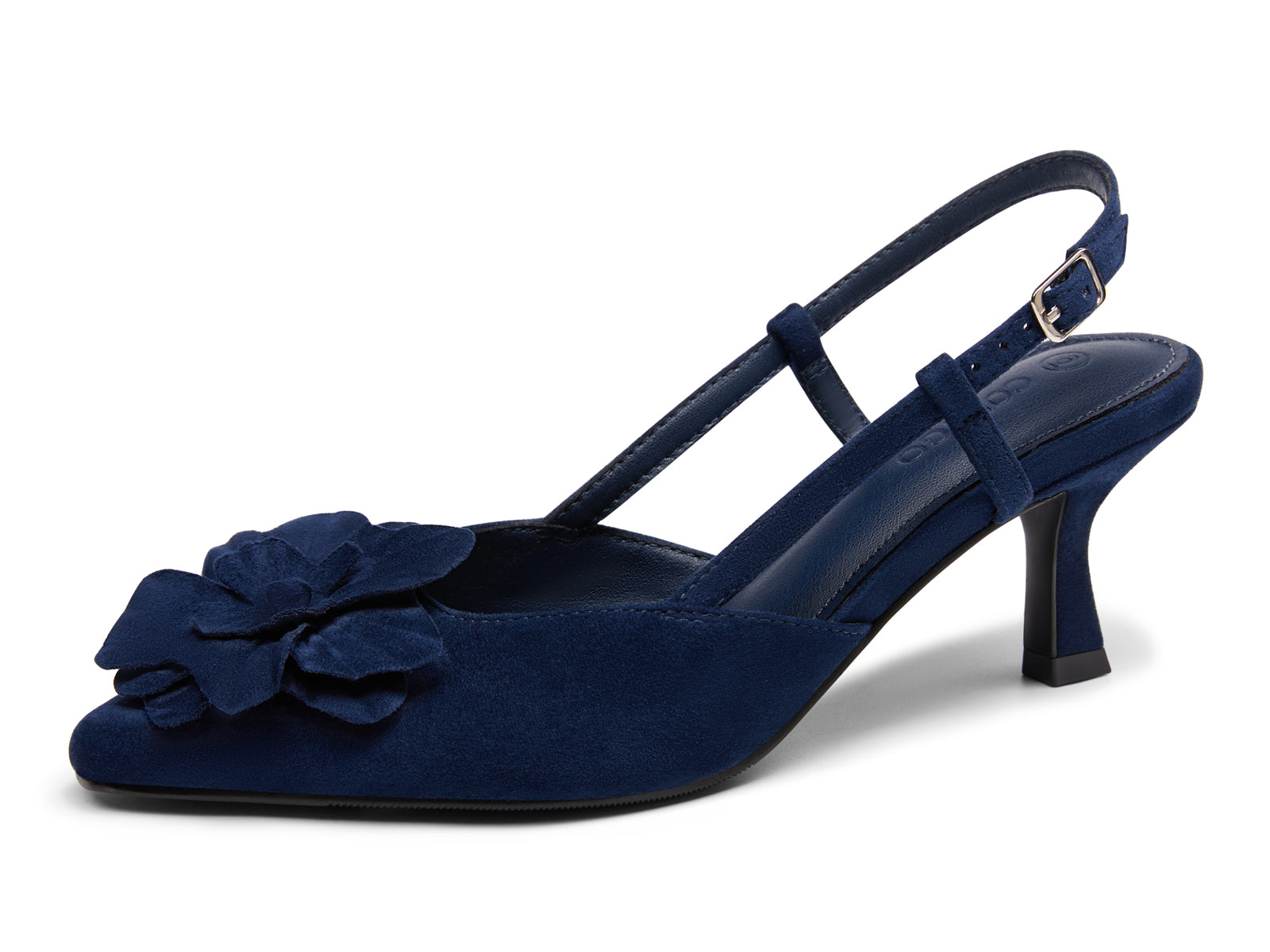 Coutgo Women's Navy Suede Slingback Kitten Heels