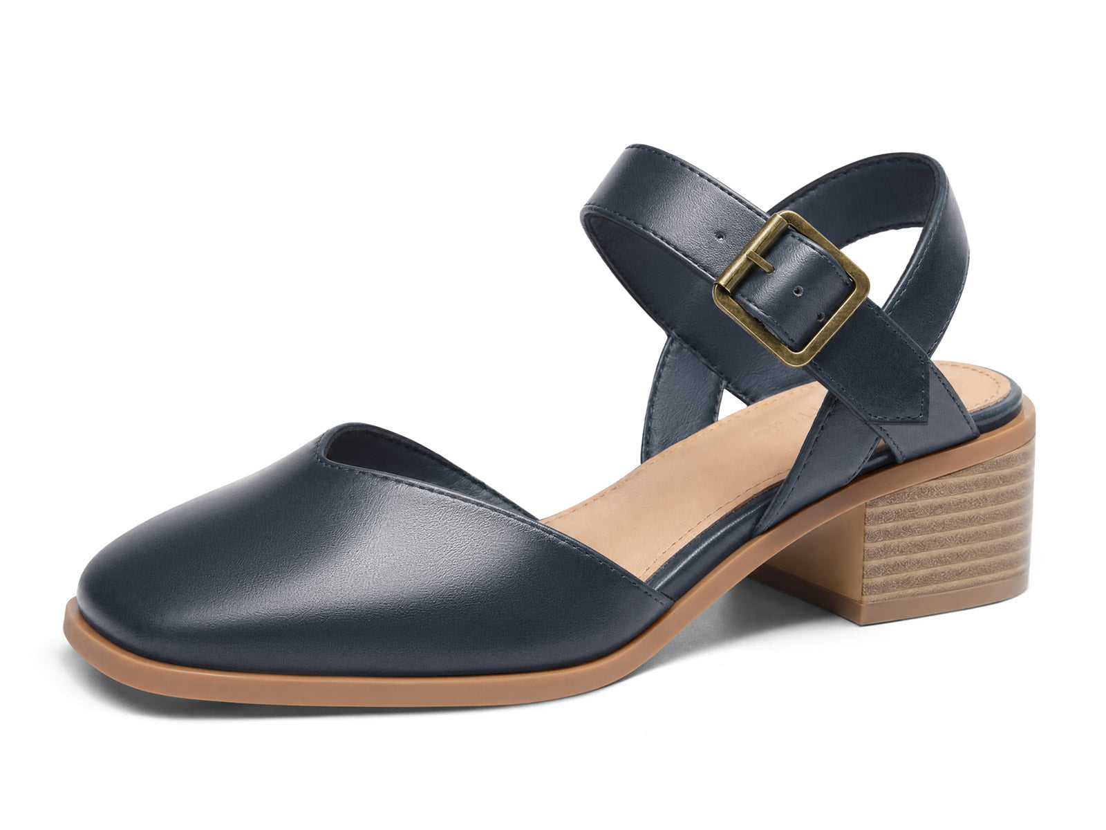 Coutgo Womens Navy Closed Toe Vintage Pumps