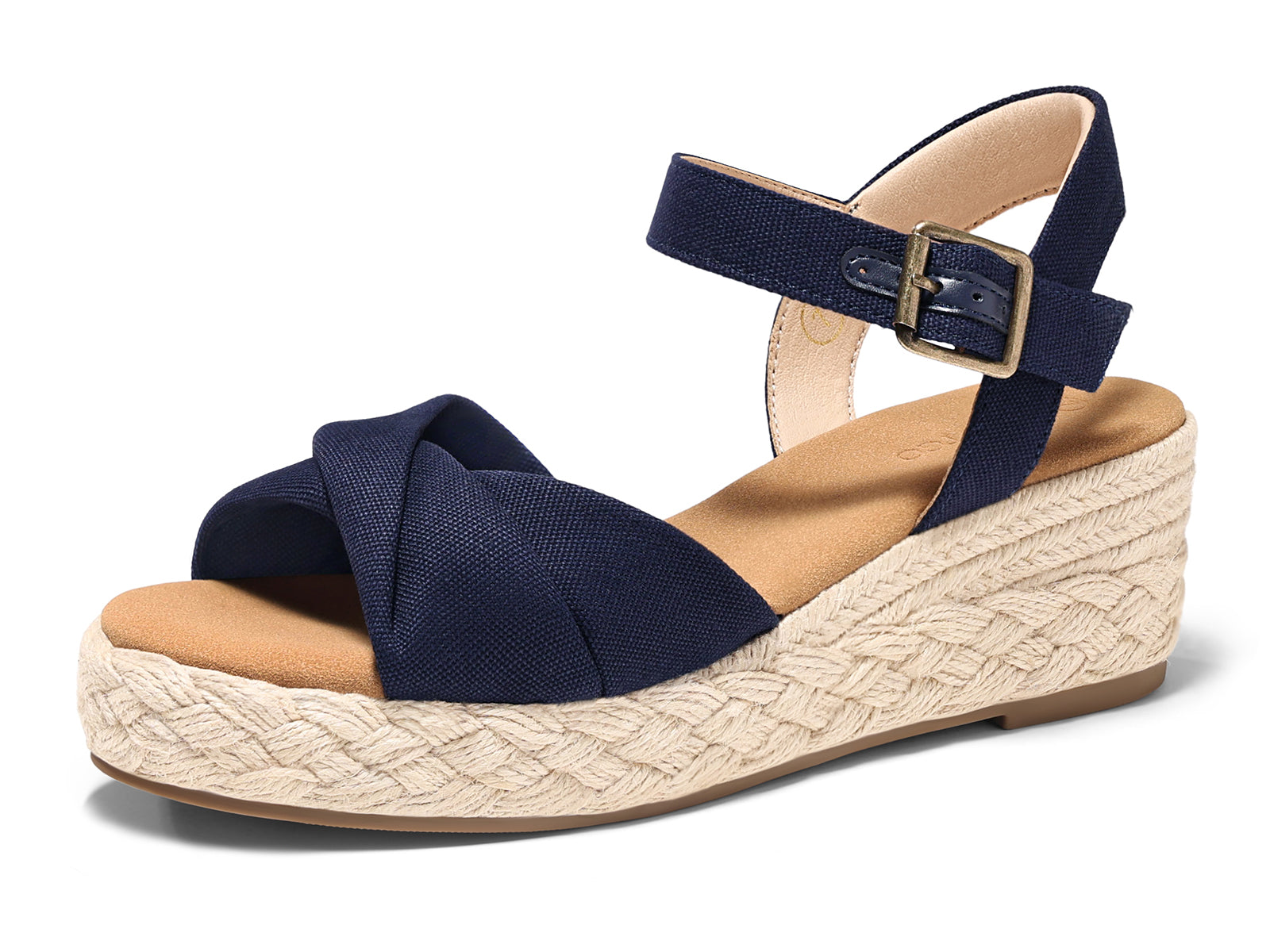Coutgo Womens Navy Blue Platform Wedge Heels Sandals