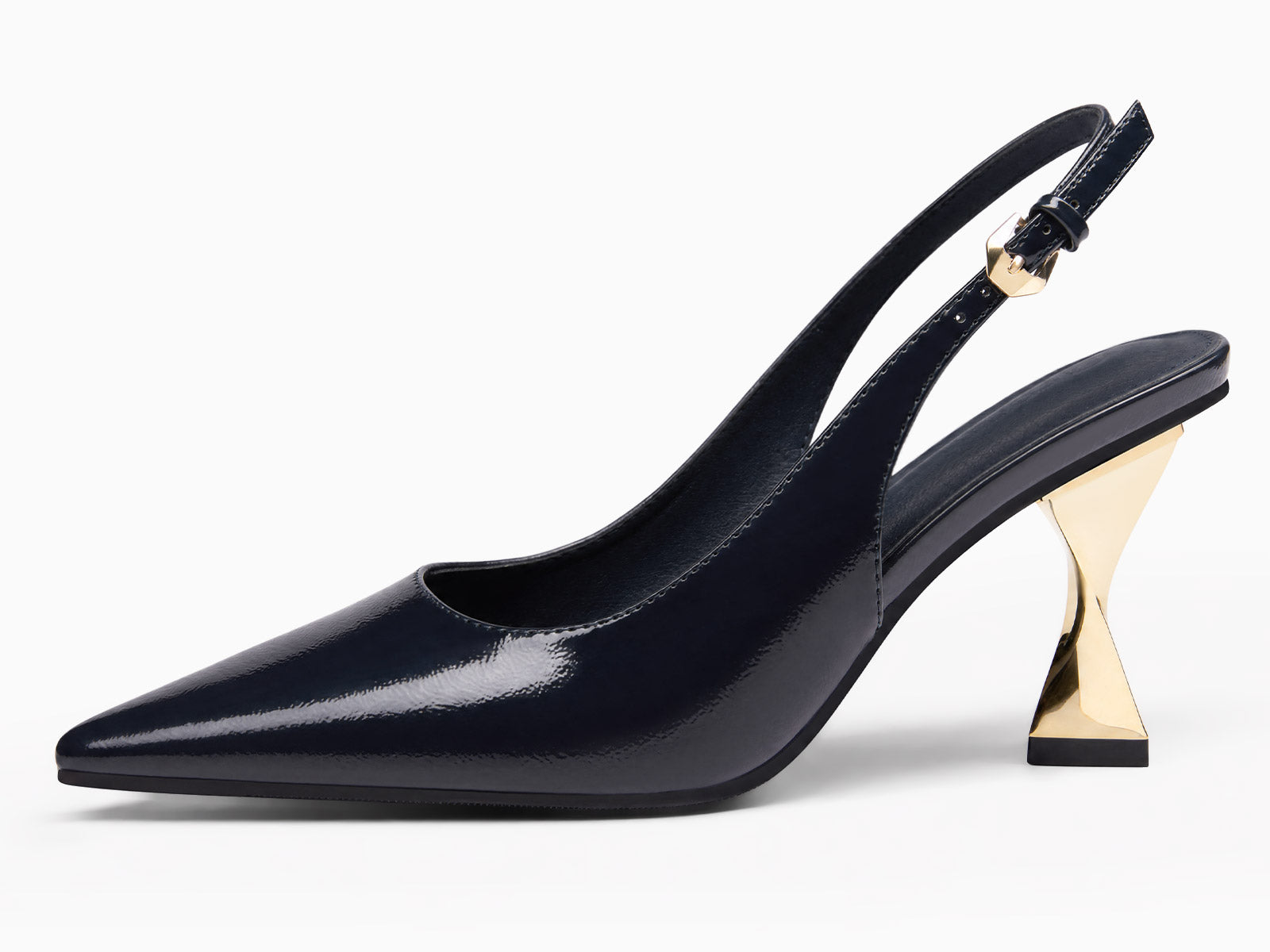 Coutgo Women's Navy Kitten Slingback Heels