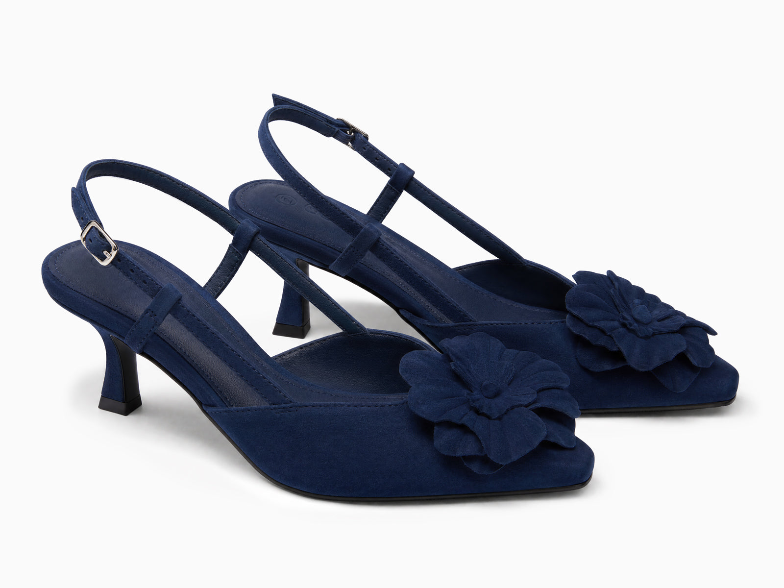 Coutgo Women's Navy Suede Slingback Kitten Heels