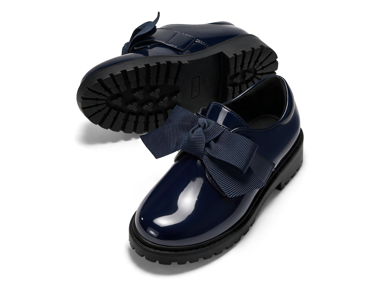 Coutgo Girls Navy Patent Bow Platform Loafers